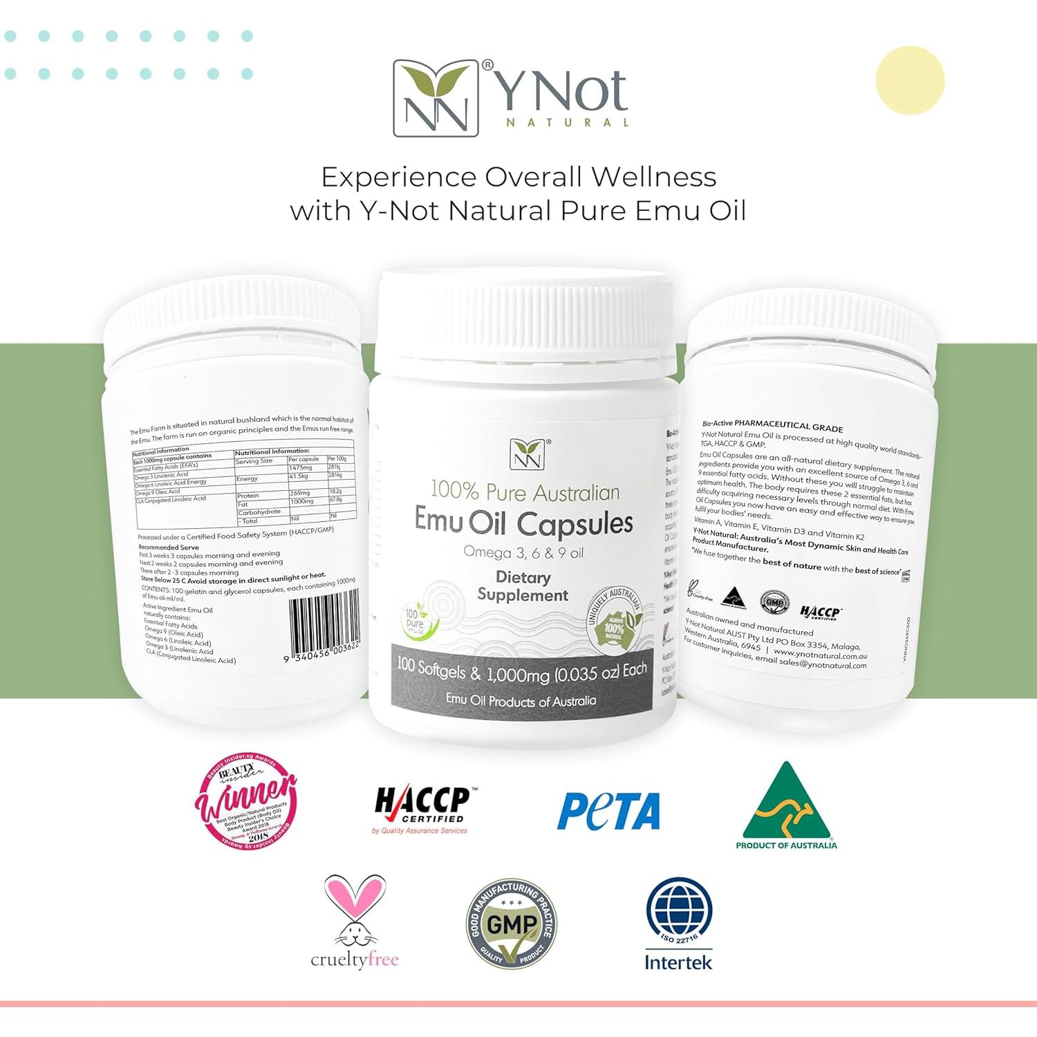 Cápsulas de Aceite de Emú Y-Not Natural 1000mg 100 Unidades