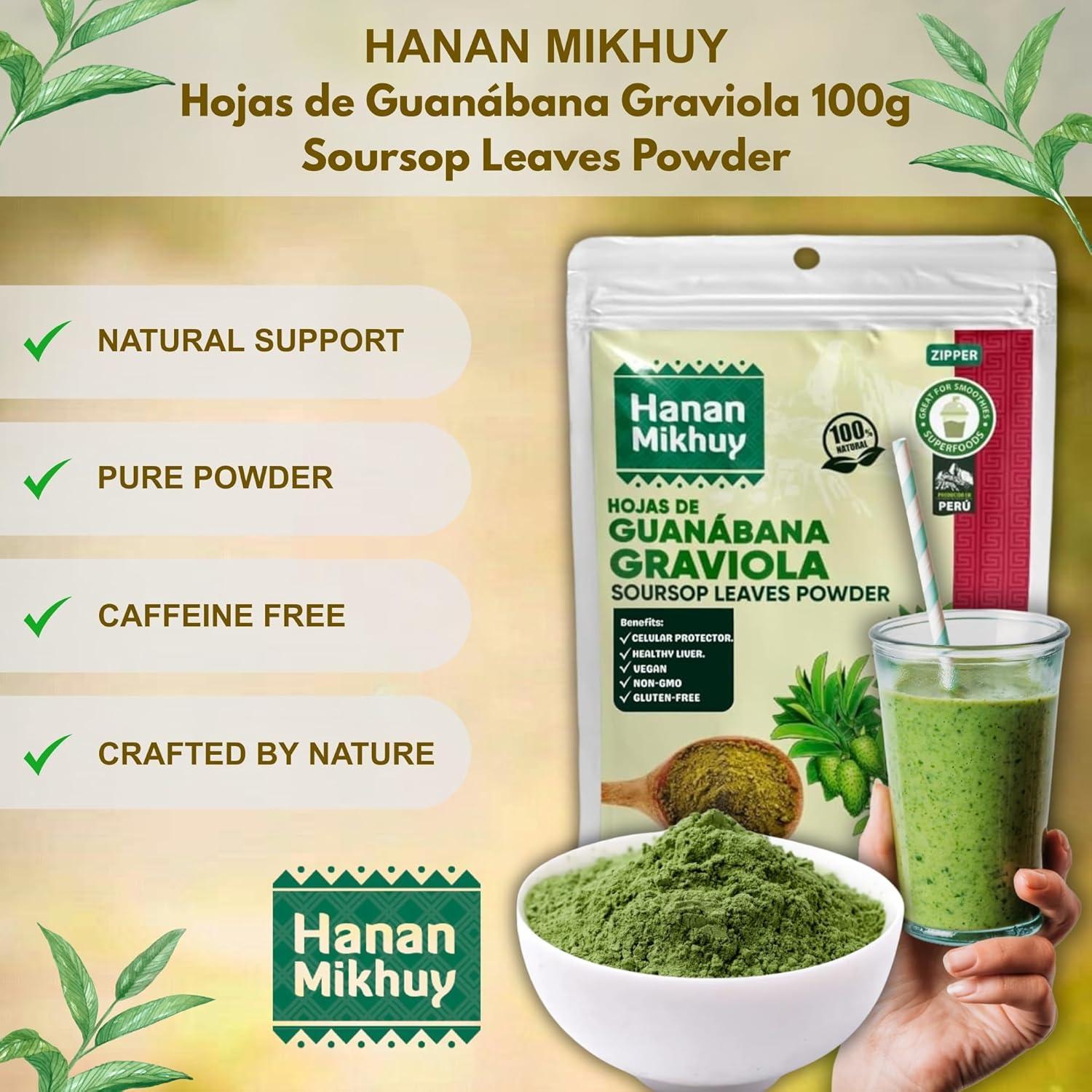 Polvo de Hoja de Guanábana 100g HANAN MIKHUY - Vegano, Sin Gluten