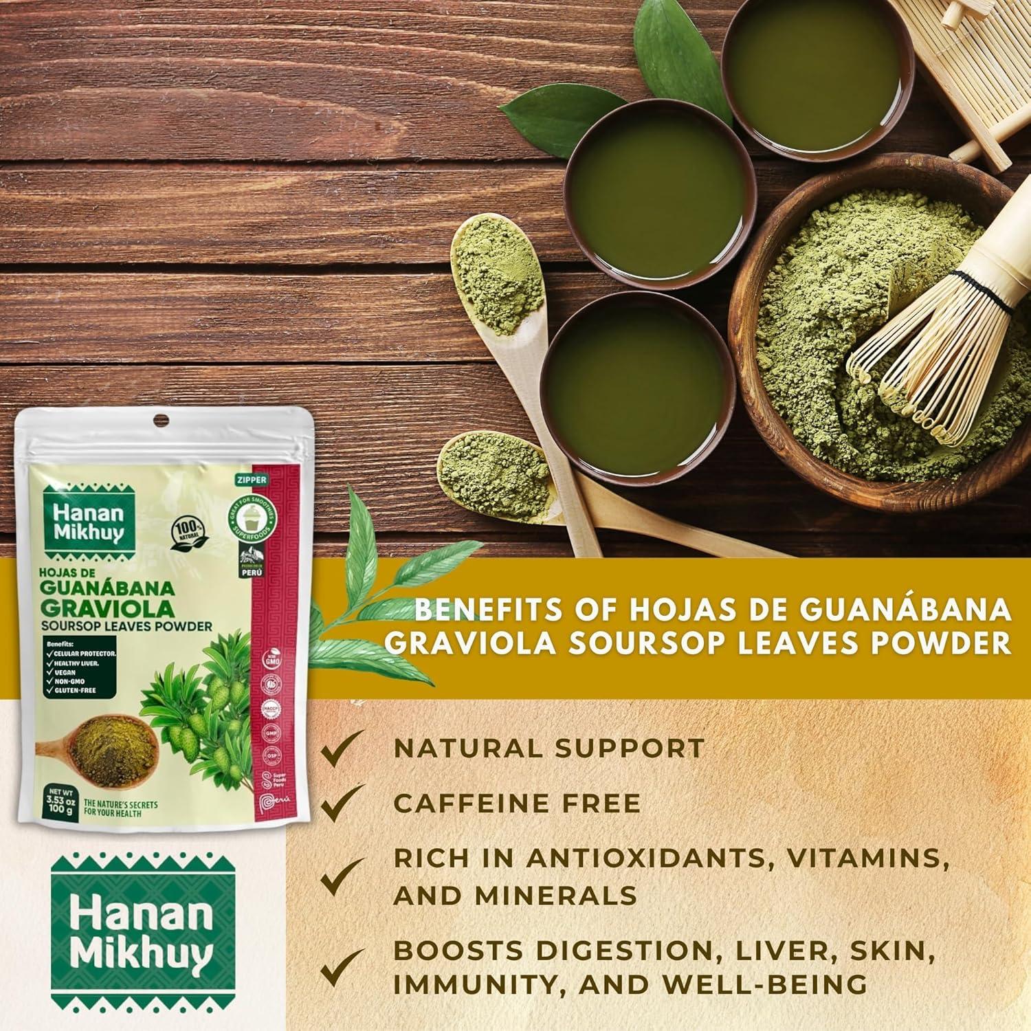 Polvo de Hoja de Guanábana 100g HANAN MIKHUY - Vegano, Sin Gluten