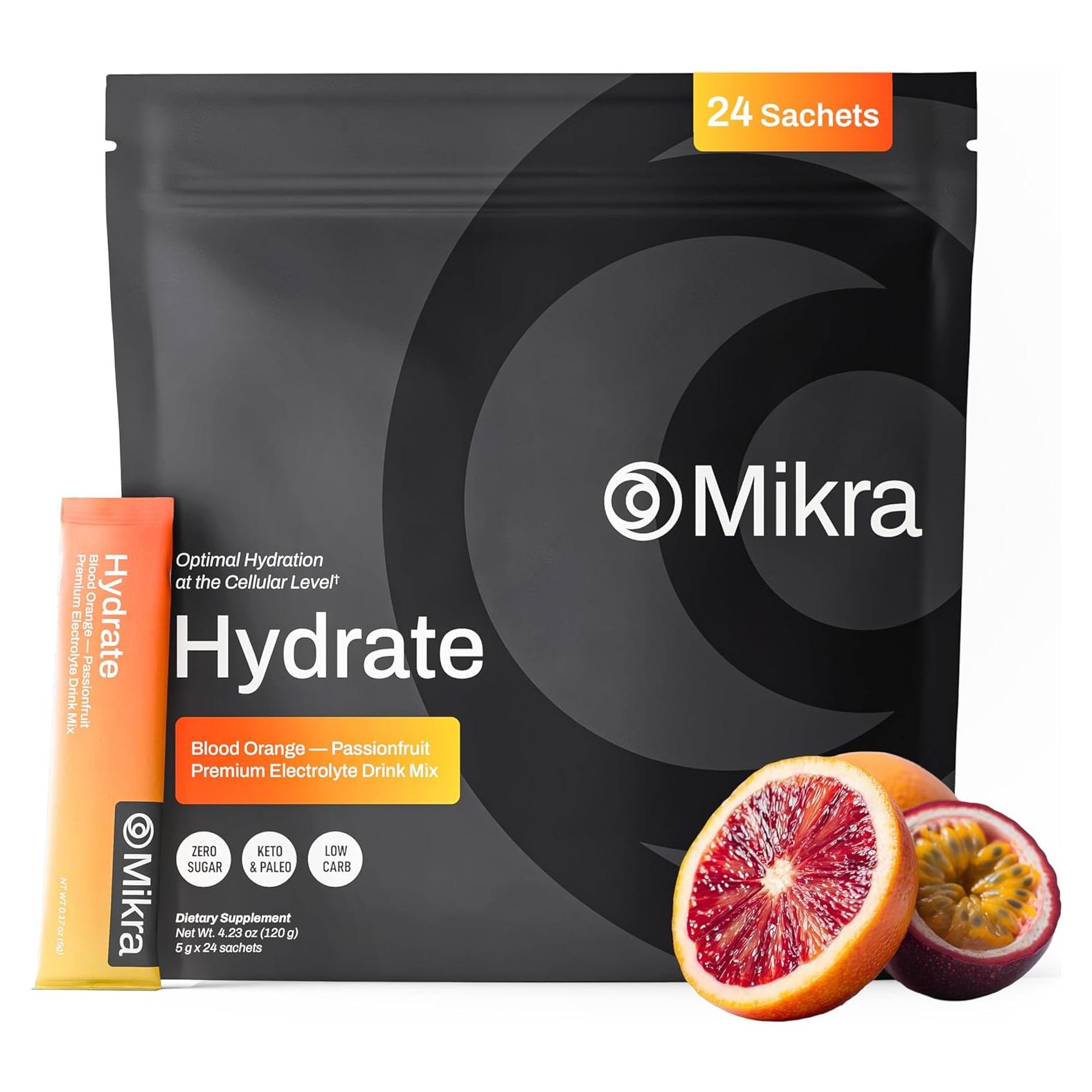 Polvo de Electrolitos Mikra Hydrate 24 Paquetes Naranja Sangre