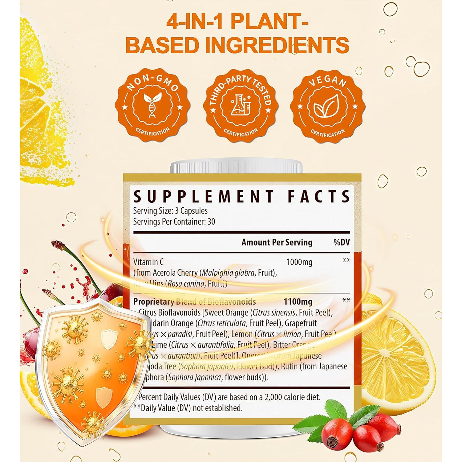 Suplemento de Vitamina C Kynderynl 1000mg 90 Cápsulas Veganas