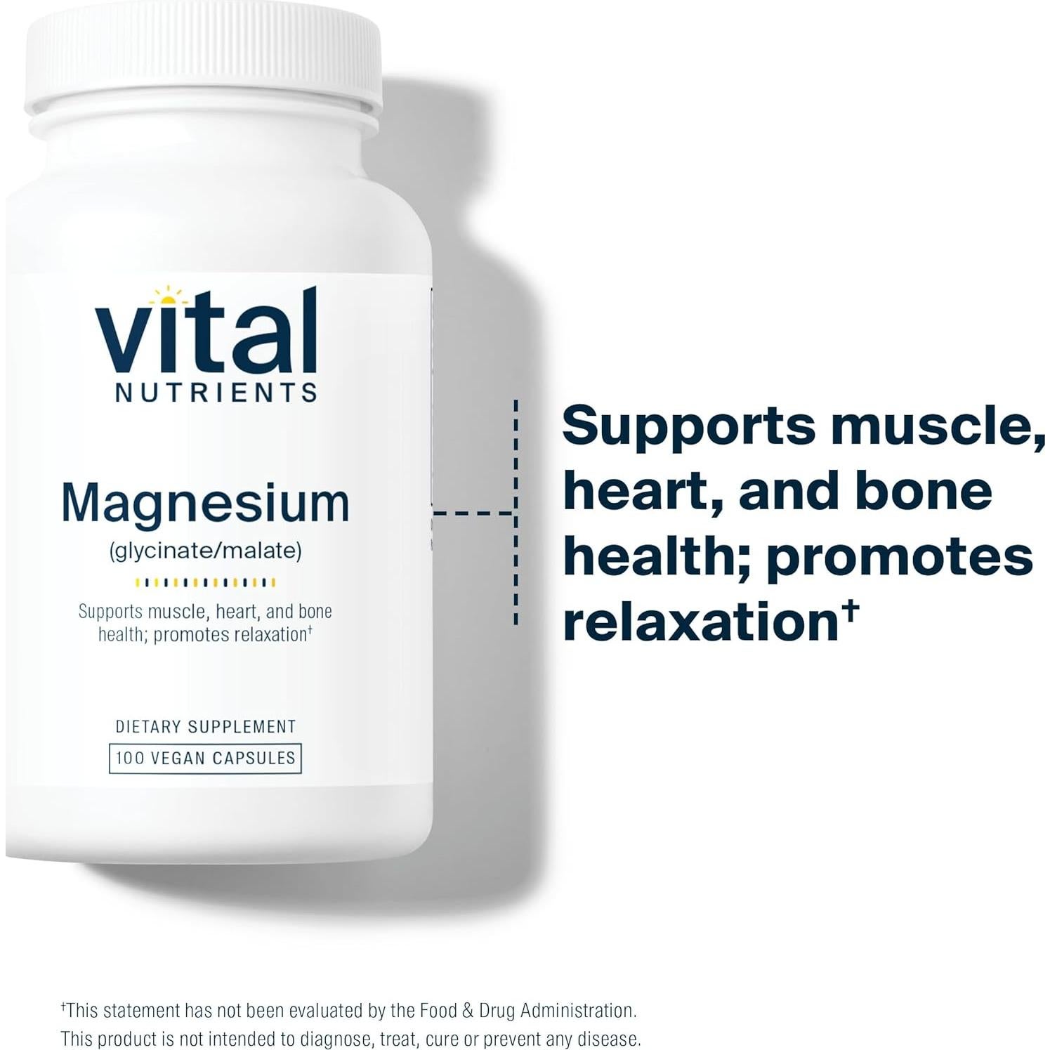 Suplemento de Magnesio Glicinato y Malato Vital Nutrients 100 Cápsulas