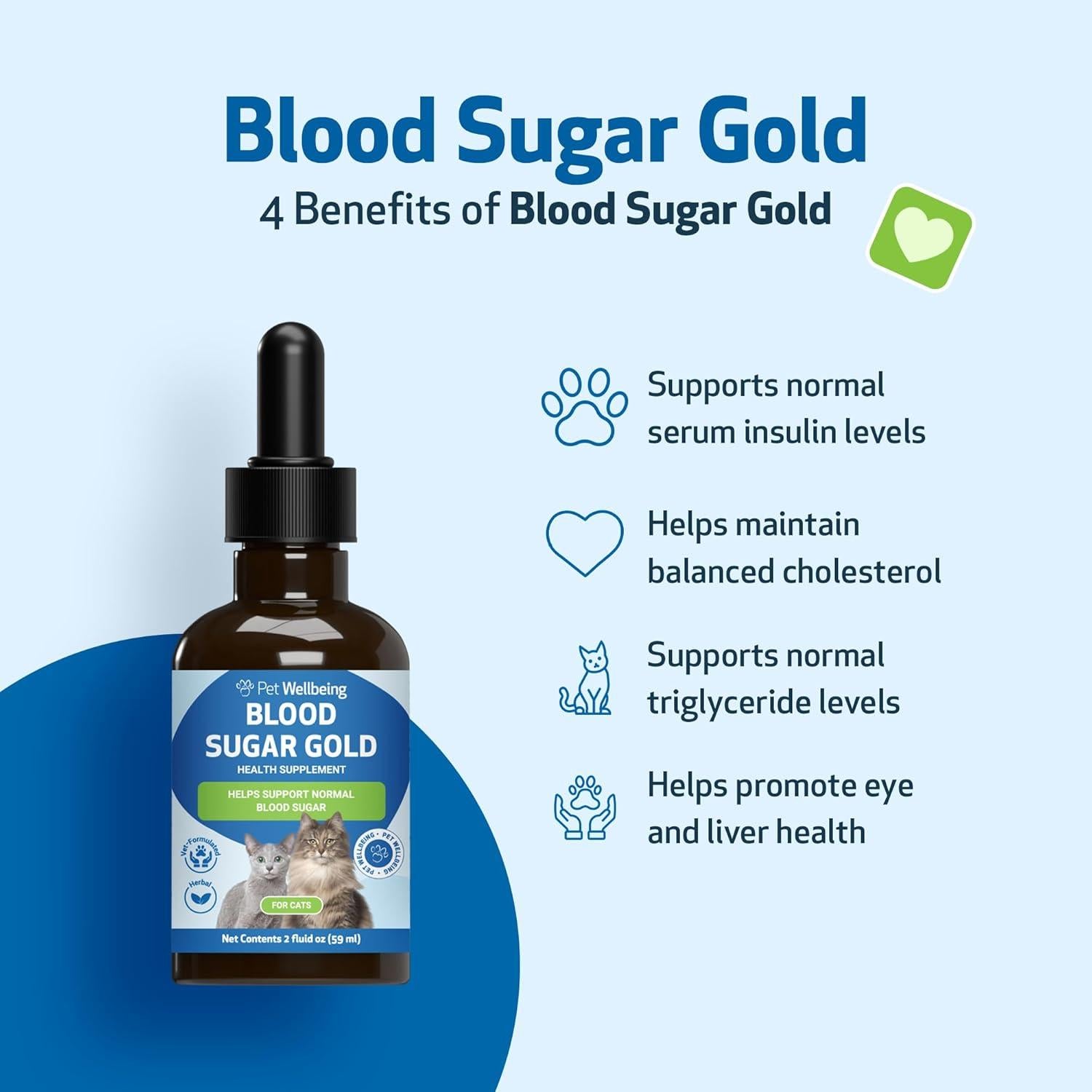 Suplemento Líquido para Gatos Pet Wellbeing Blood Sugar Gold 59ml