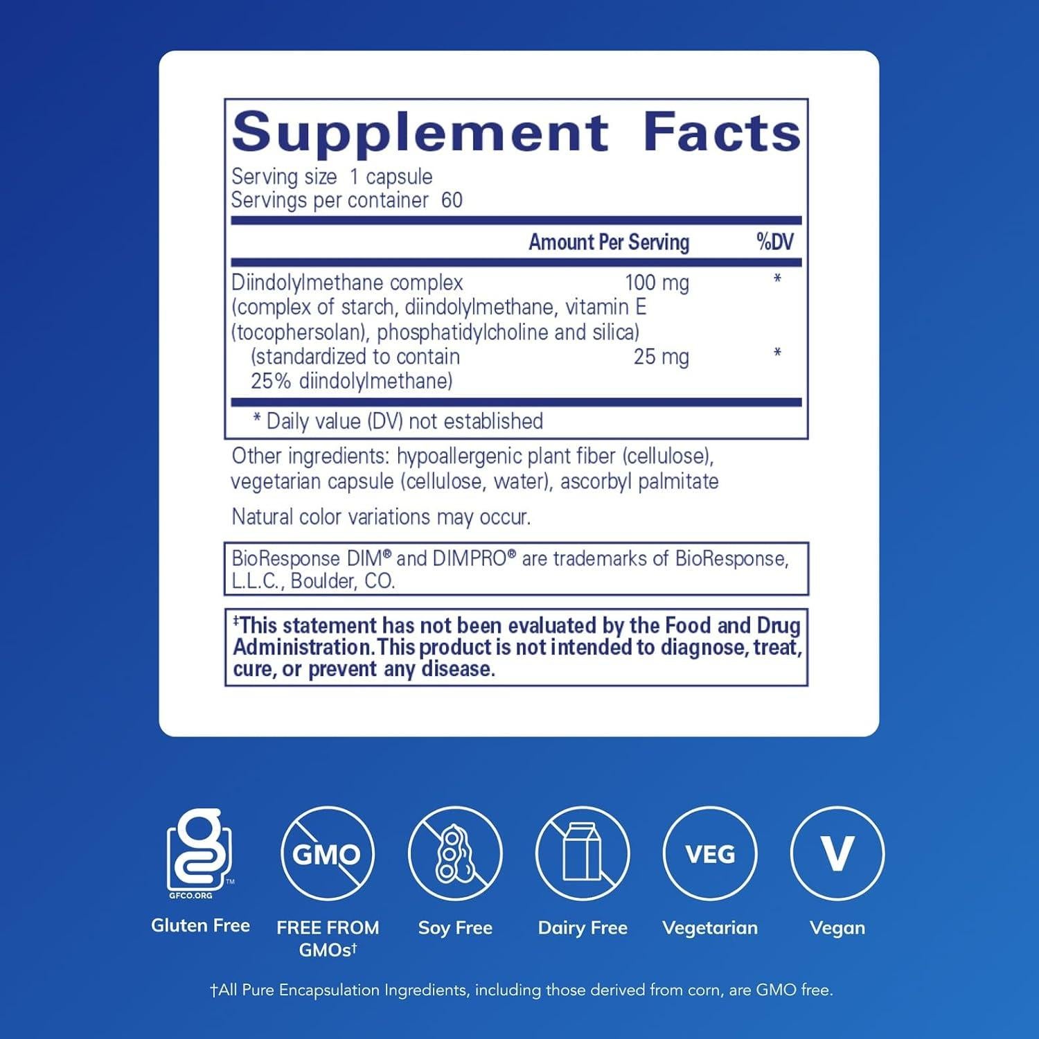 Suplemento Diindolilmetano Pure Encapsulations 60 Cápsulas