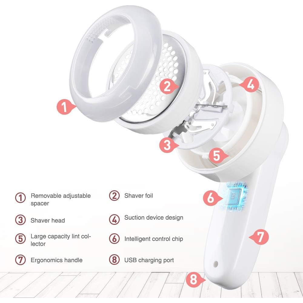 Raspador de tela eléctrico 3 cuchillas recargable para ropa