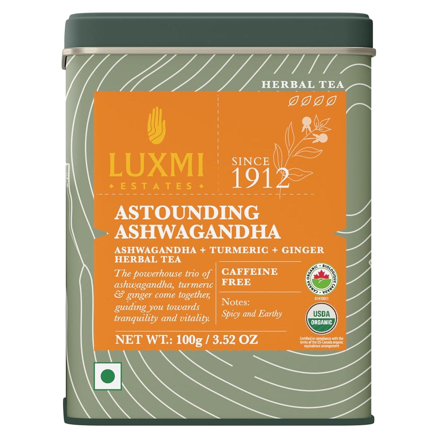 Té Orgánico Luxmi Estates Ashwagandha y Cúrcuma 100g - 50 Tazas