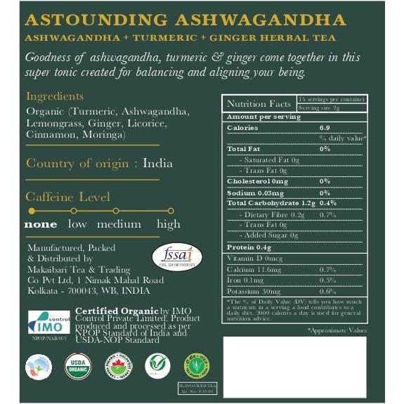 Té Orgánico Luxmi Estates Ashwagandha y Cúrcuma 100g - 50 Tazas