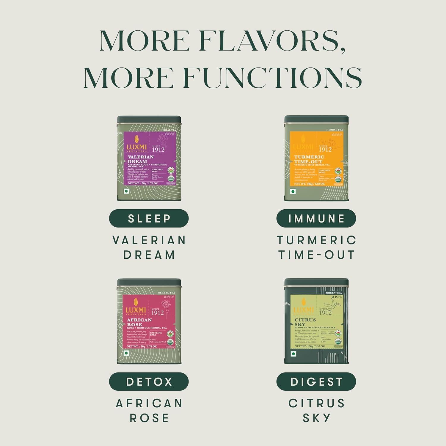 Té Orgánico Luxmi Estates Ashwagandha y Cúrcuma 100g - 50 Tazas