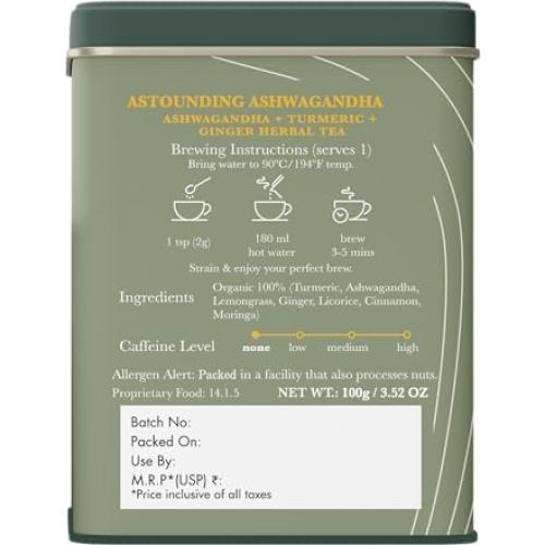 Té Orgánico Luxmi Estates Ashwagandha y Cúrcuma 100g - 50 Tazas
