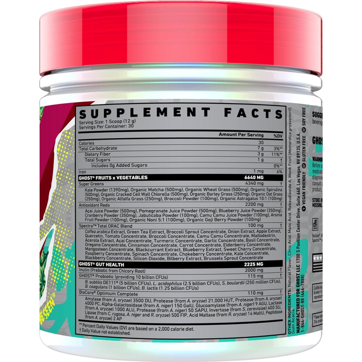Polvo de Superalimento GHOST Greens Arándano 30 Porciones 19 Super Verdes
