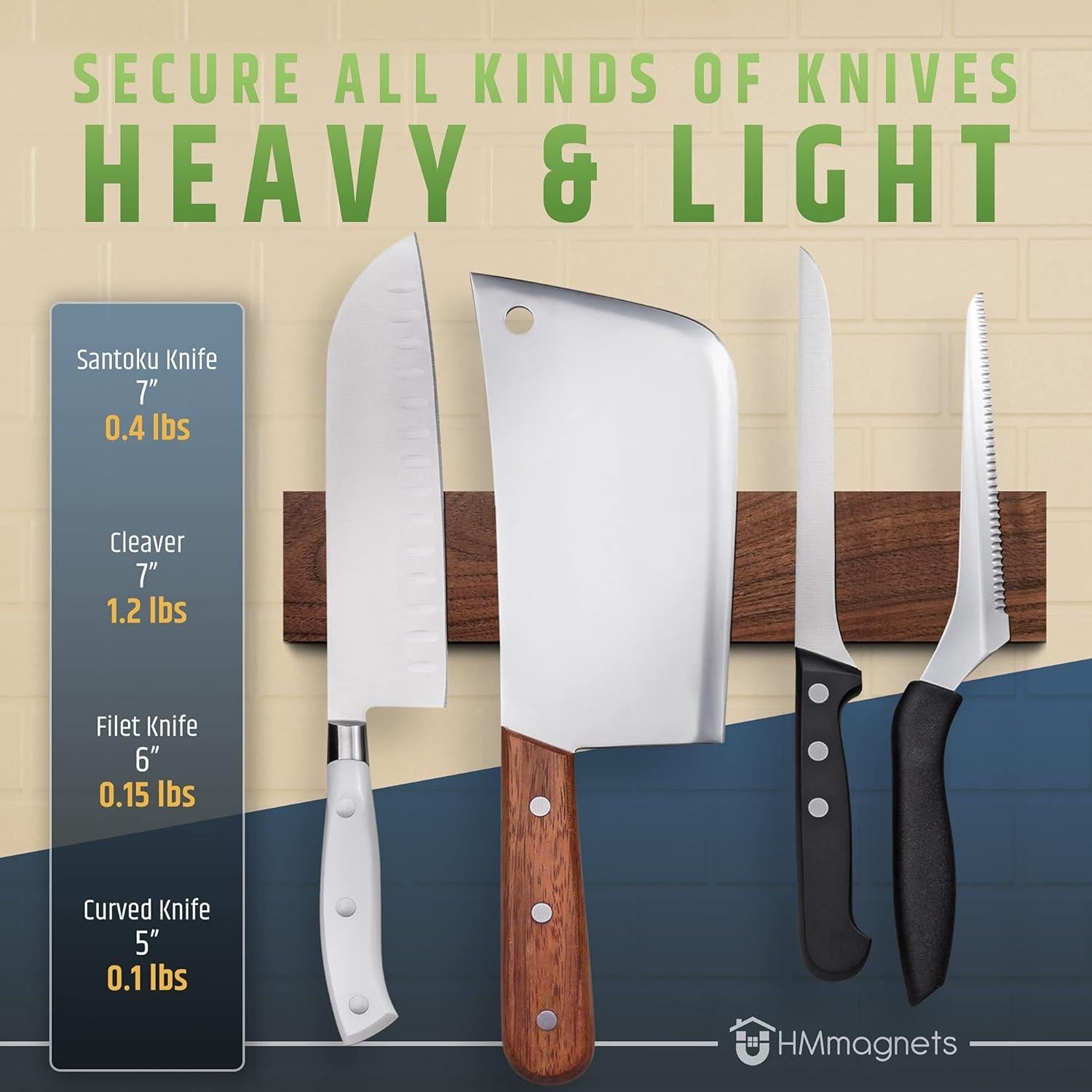 Soporte Magnético para Cuchillos 25 cm HMmagnets - Madera Nogal