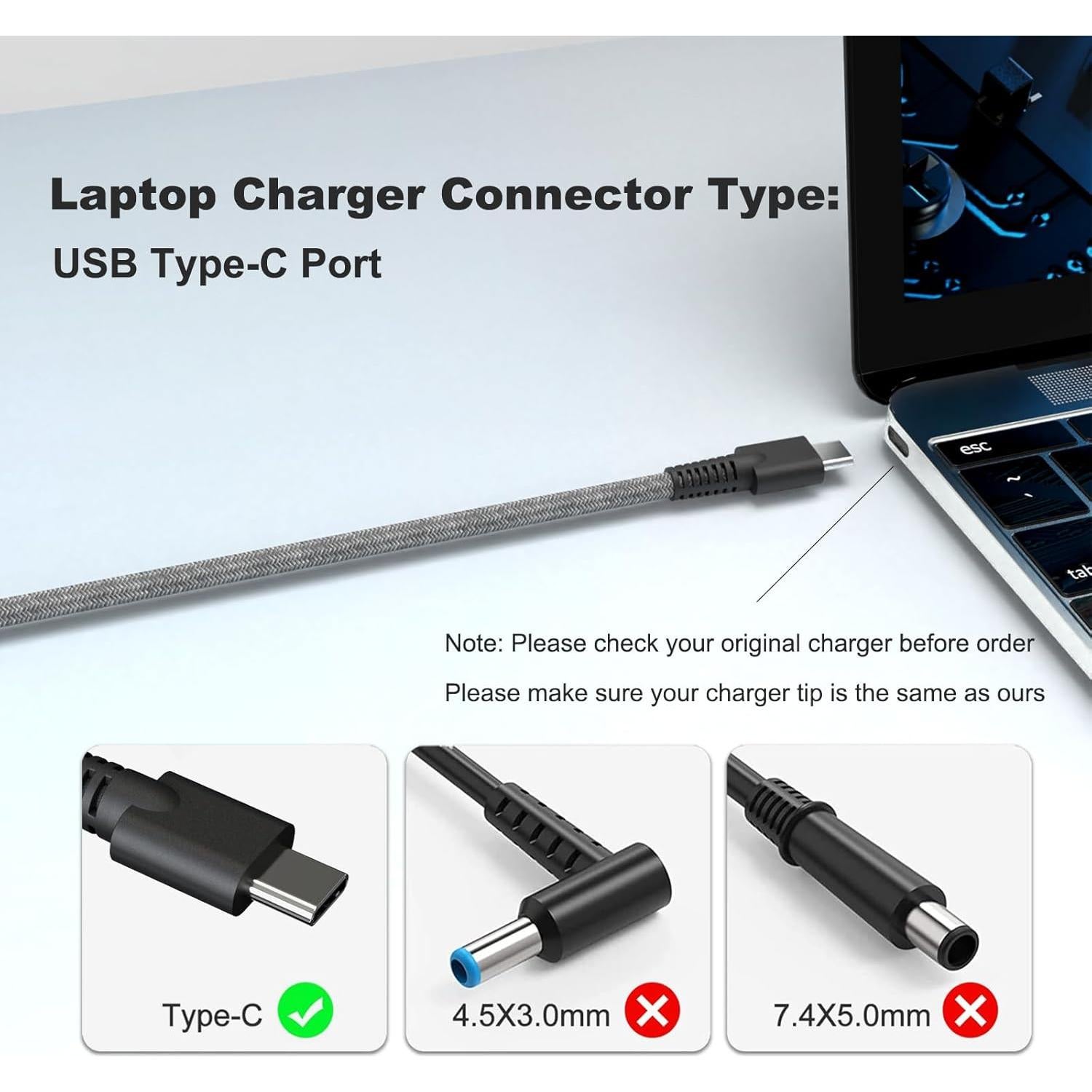 Cargador portátil USB C 65W POWJDWZ para HP Elitebook y más