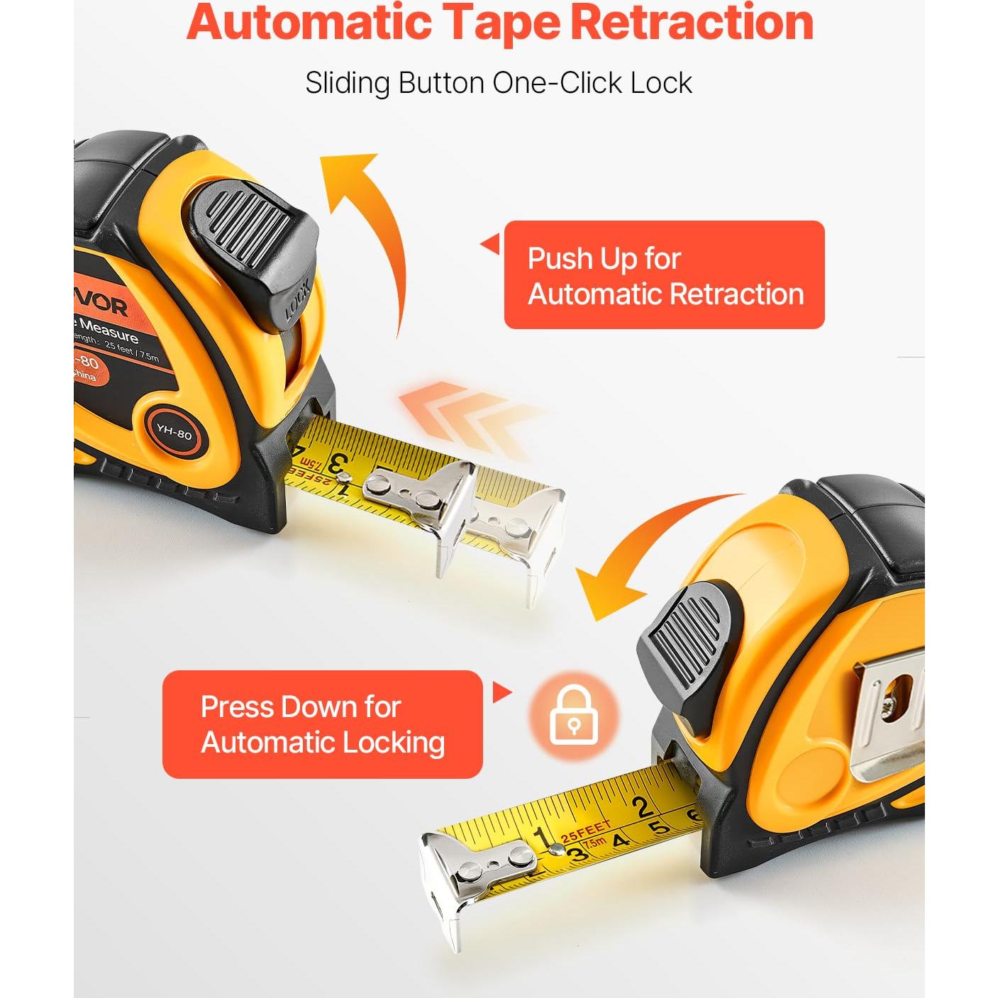 Cinta Métrica Retráctil VEVOR 25 pies (7620 mm) ABS Acero