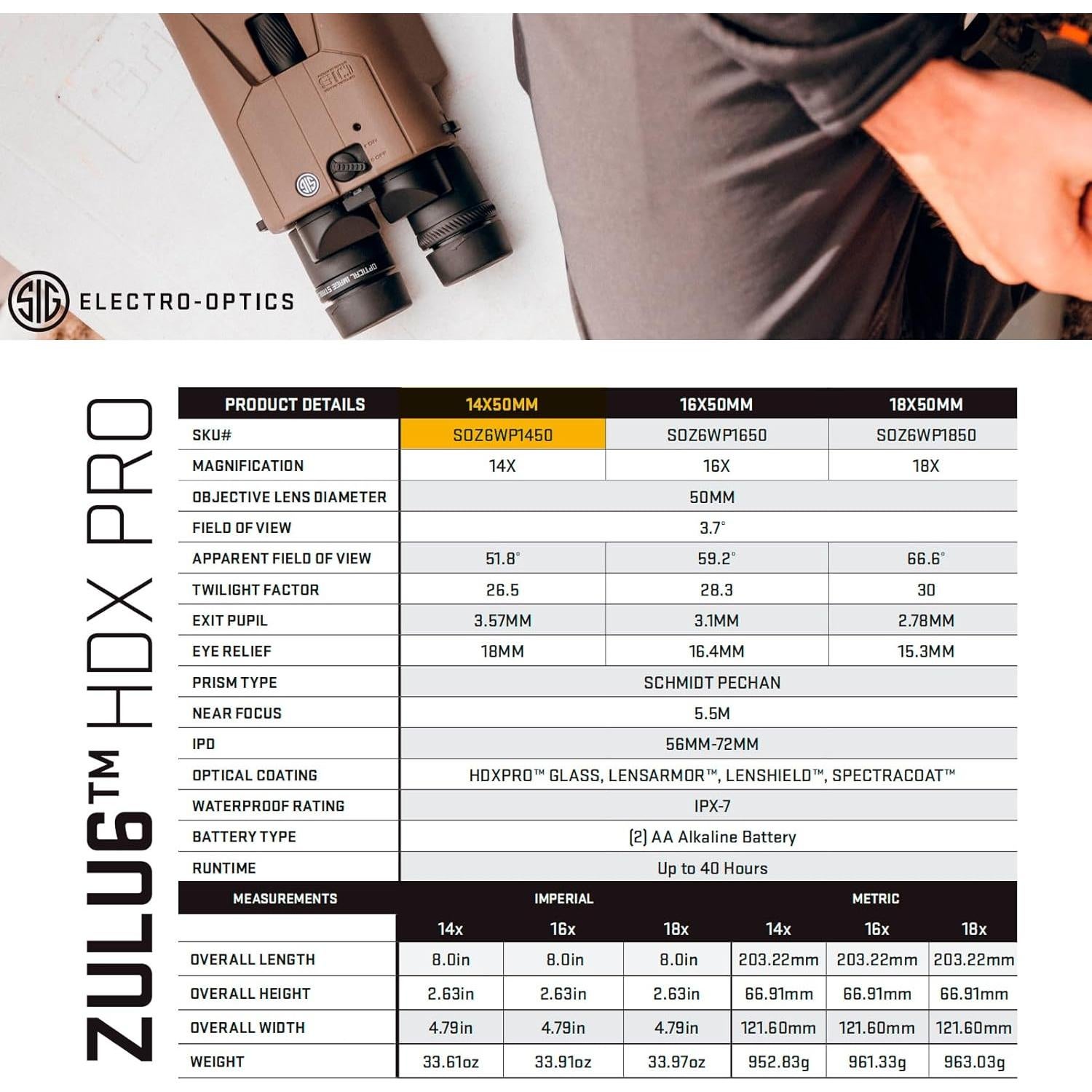 Binoculares SIG SAUER ZULU6-HDX PRO 14x50mm Impermeables