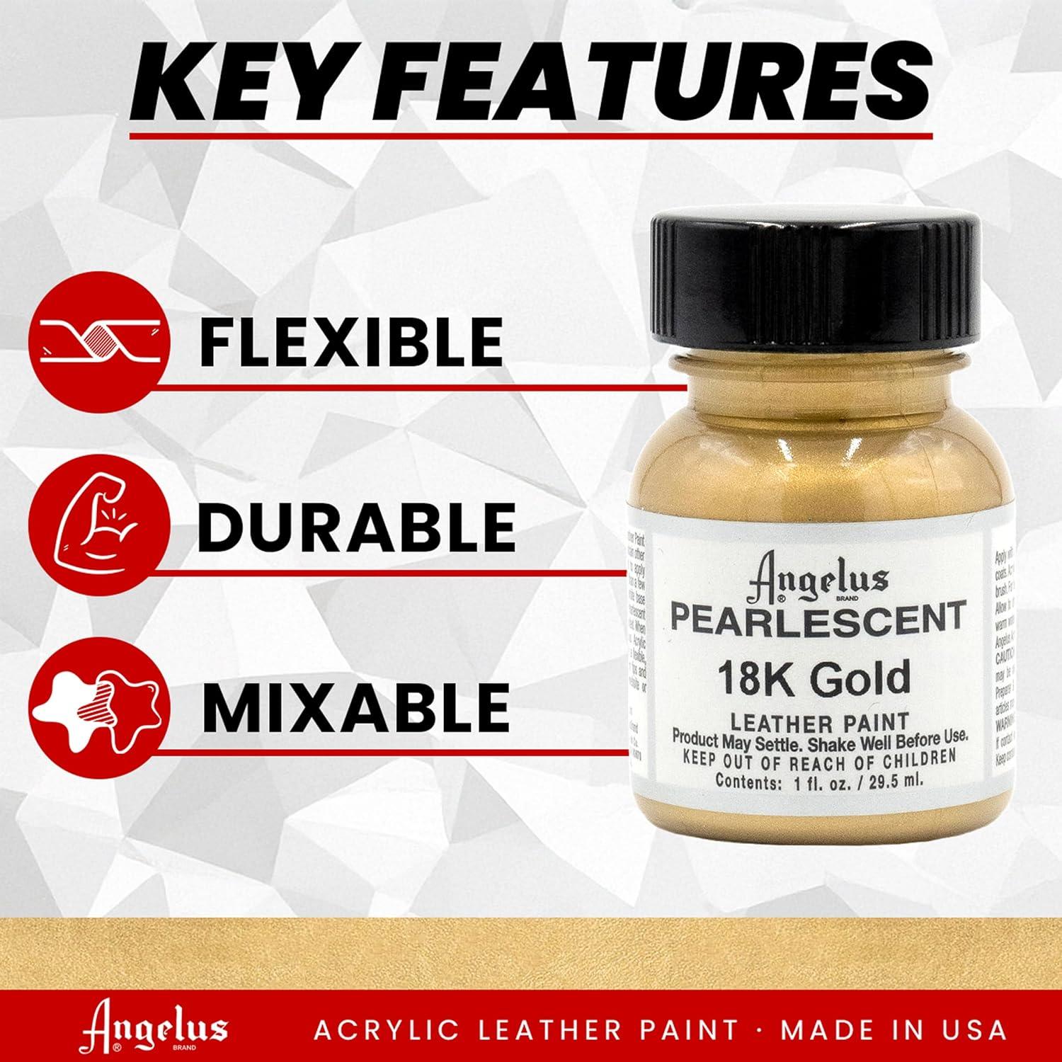 Pintura de Cuero Angelus 29.57ml Oro 18K Brillo Iridiscente