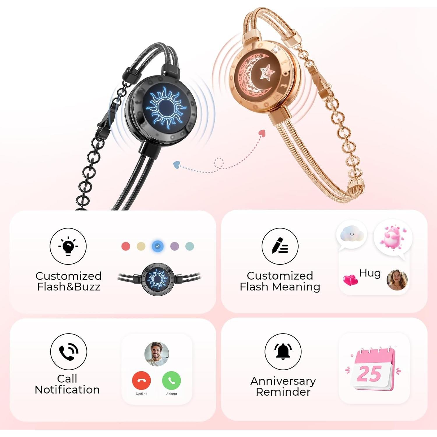 Pulseras Táctiles TOTWOO para Parejas - Vibración y Luz