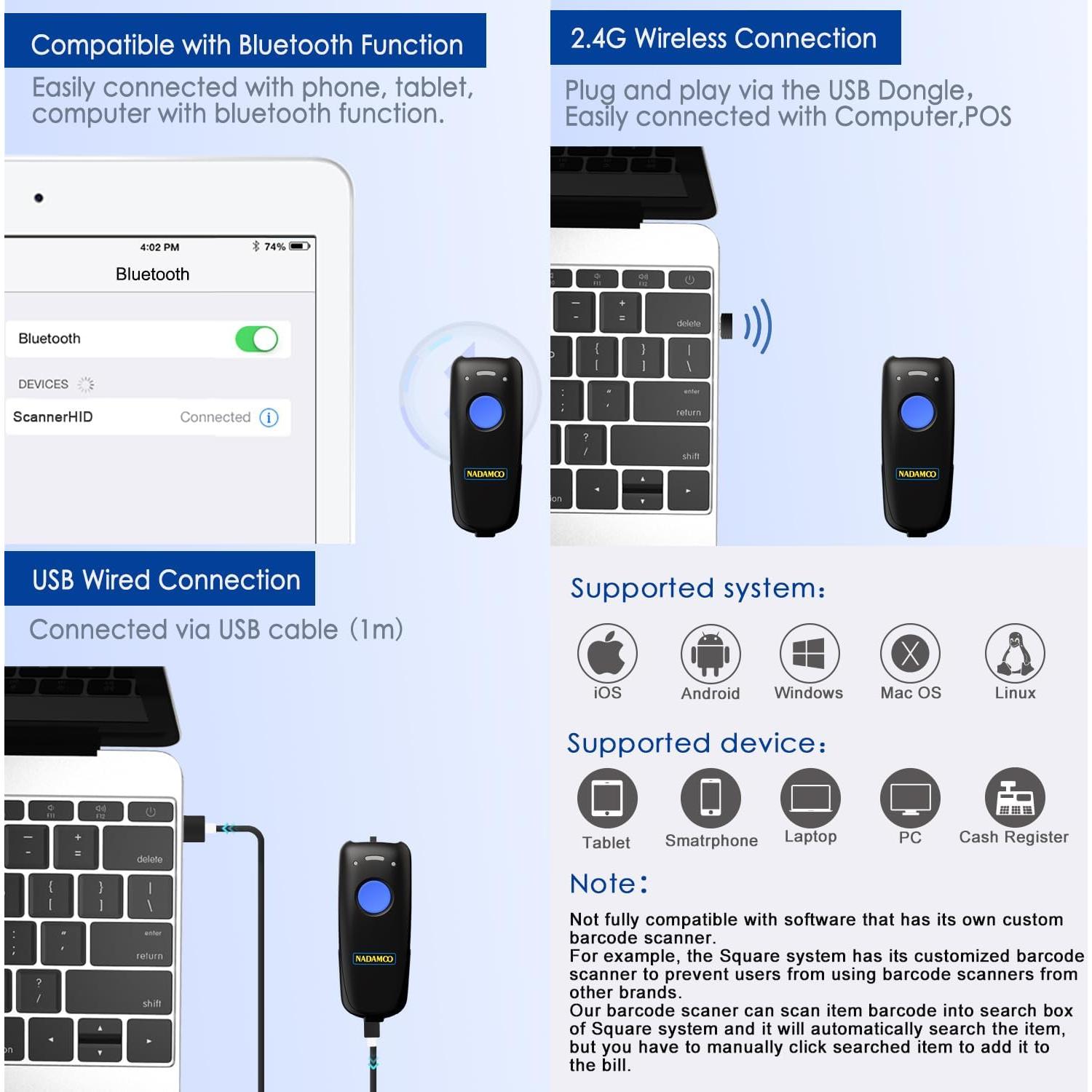 Escáner de Código de Barras Inalámbrico NADAMOO CCD Bluetooth