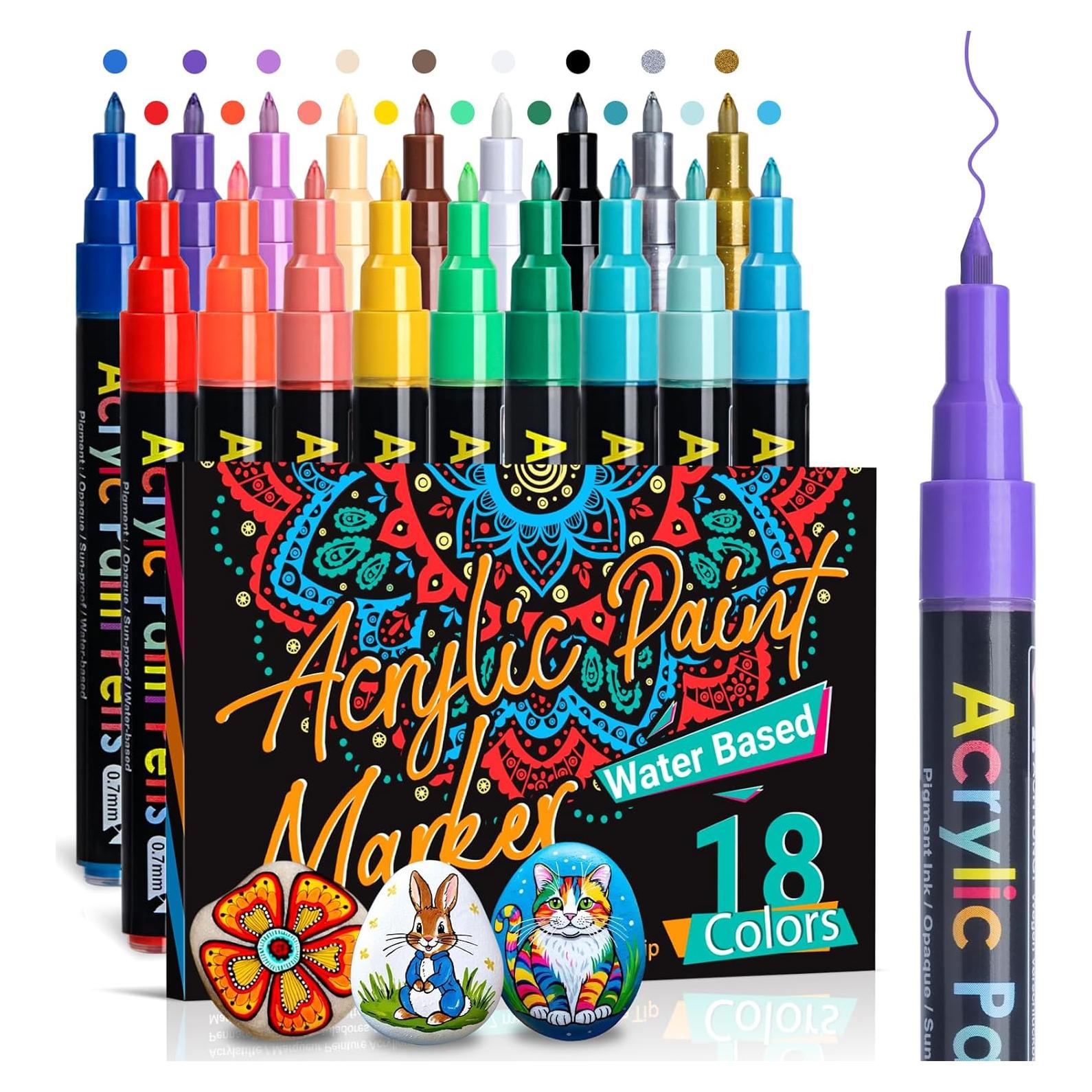 Juego de 18 Marcadores Acrílicos JR.WHITE Punta Fina