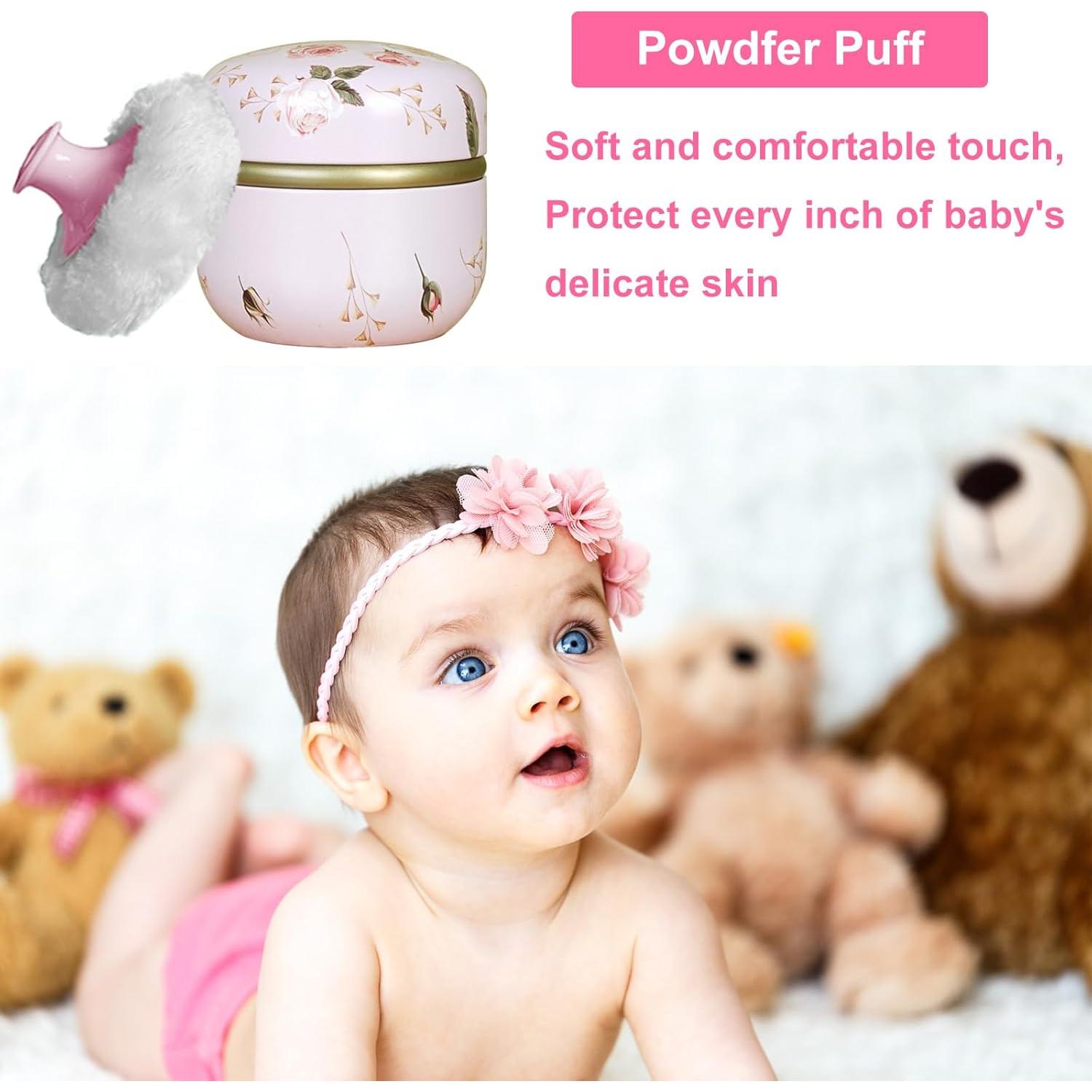 Puff de Polvo Corporal Qopoto con Contenedor Flores Románticas