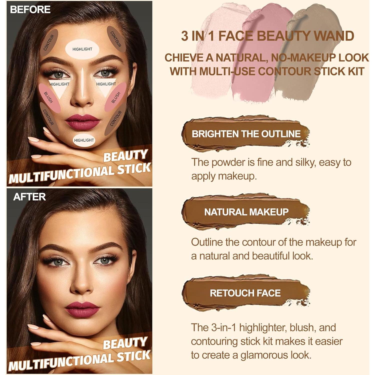 Kit de Maquillaje Contour Stick Lezero 3 Piezas Medio Claro