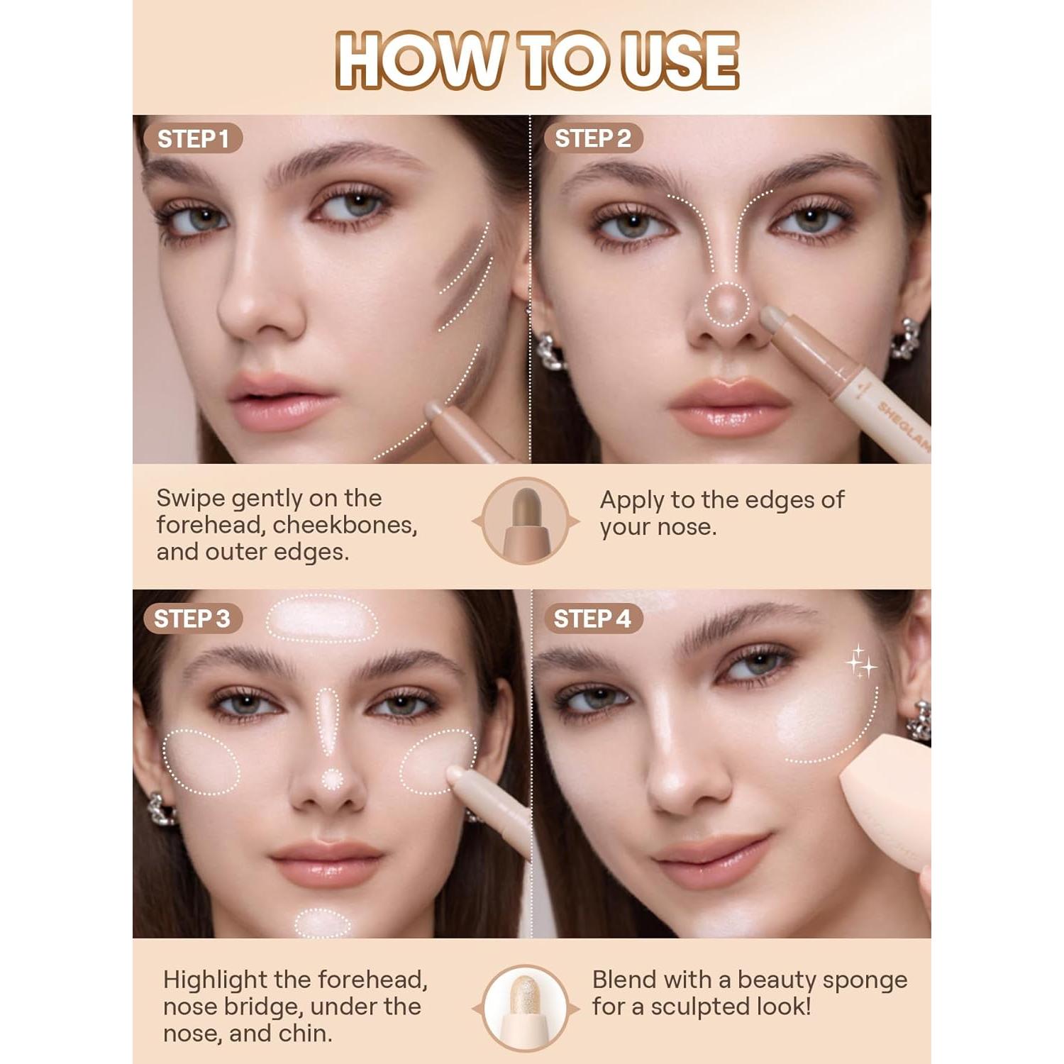 Barra de Contorno y Iluminador SHEGLAM 2-en-1 Crema