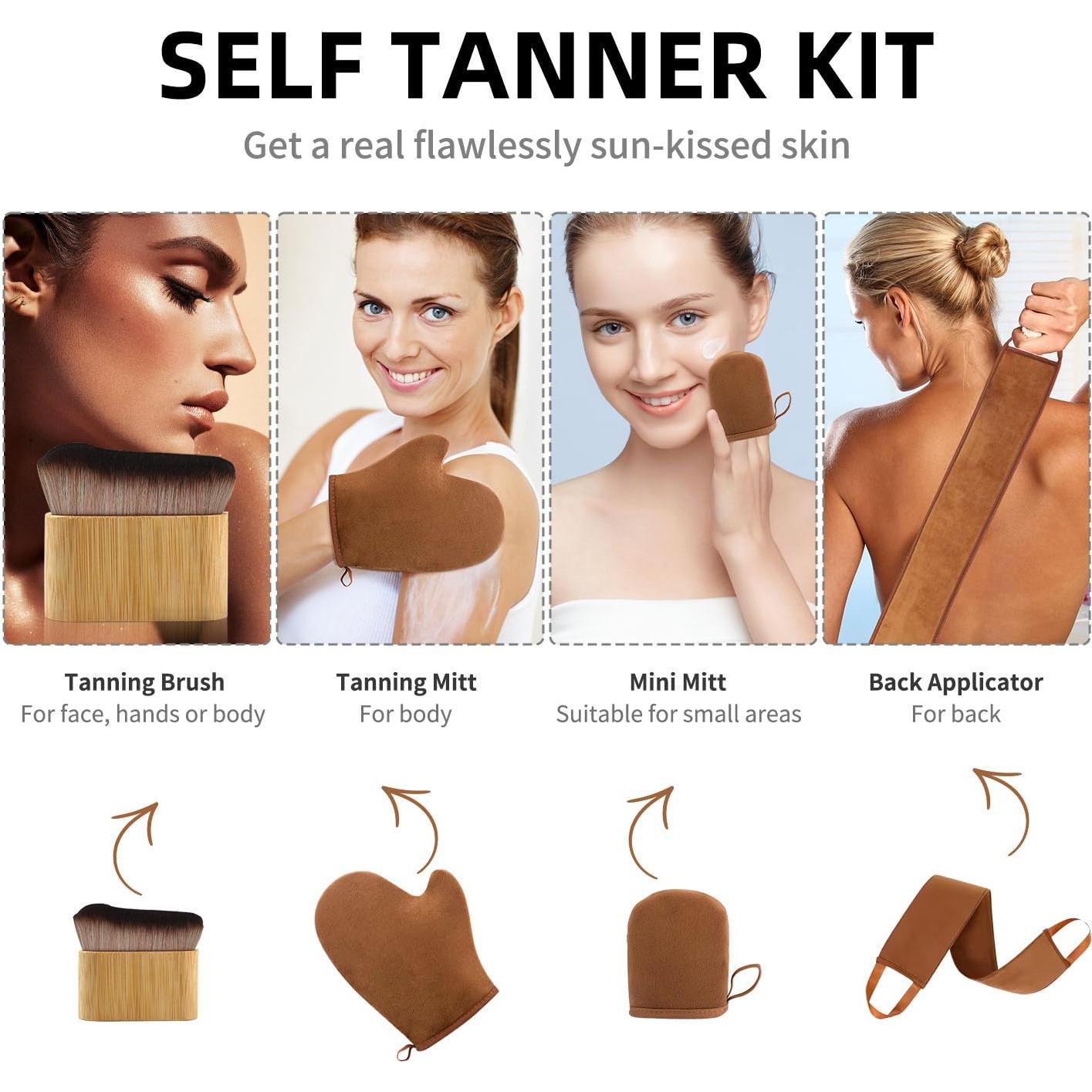 Kit de Bronceado Autonómico FUNAN 4 en 1 con Guante y Brocha