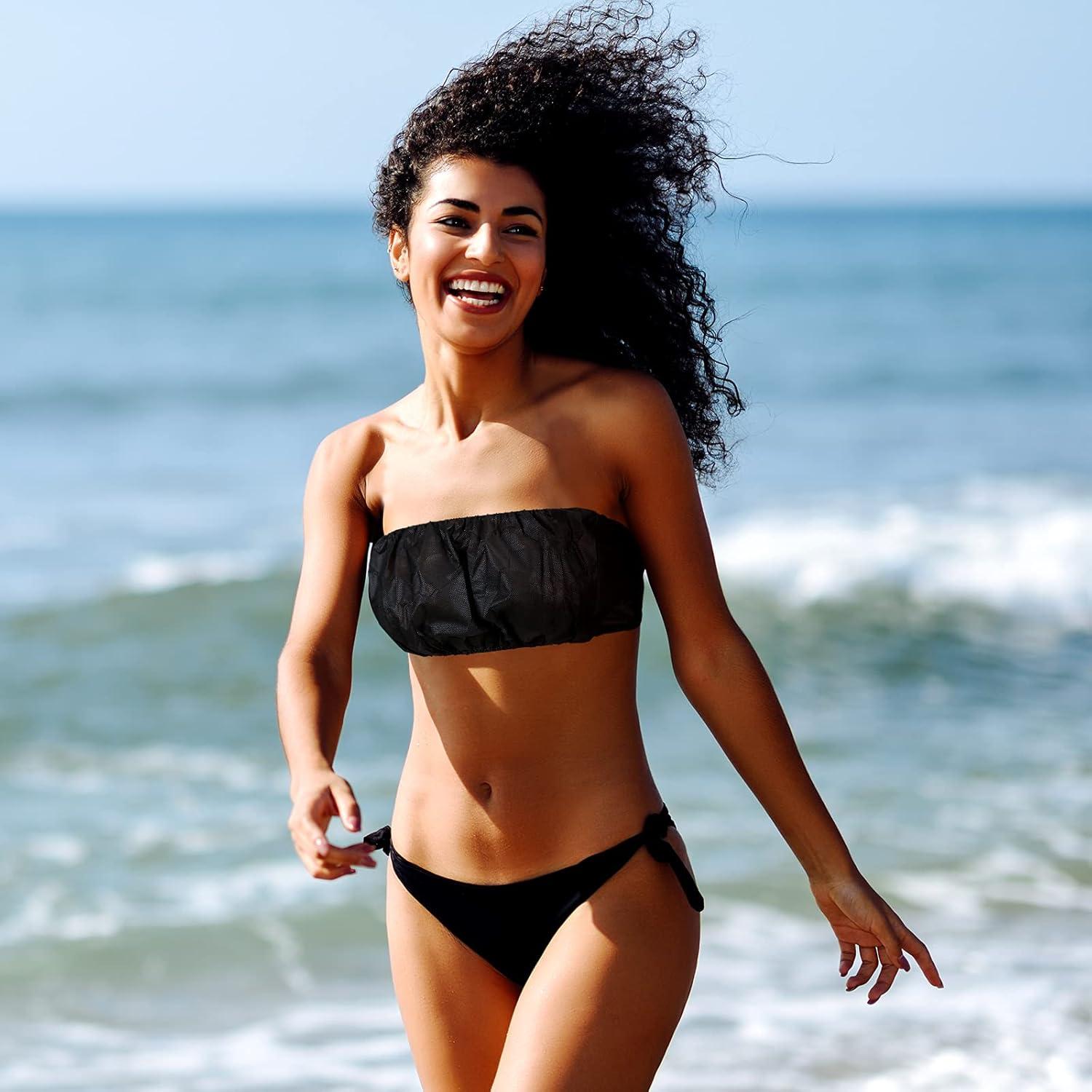 50 Sujetadores Desechables para Spa Boyiee - Negro, Tela No Tejida