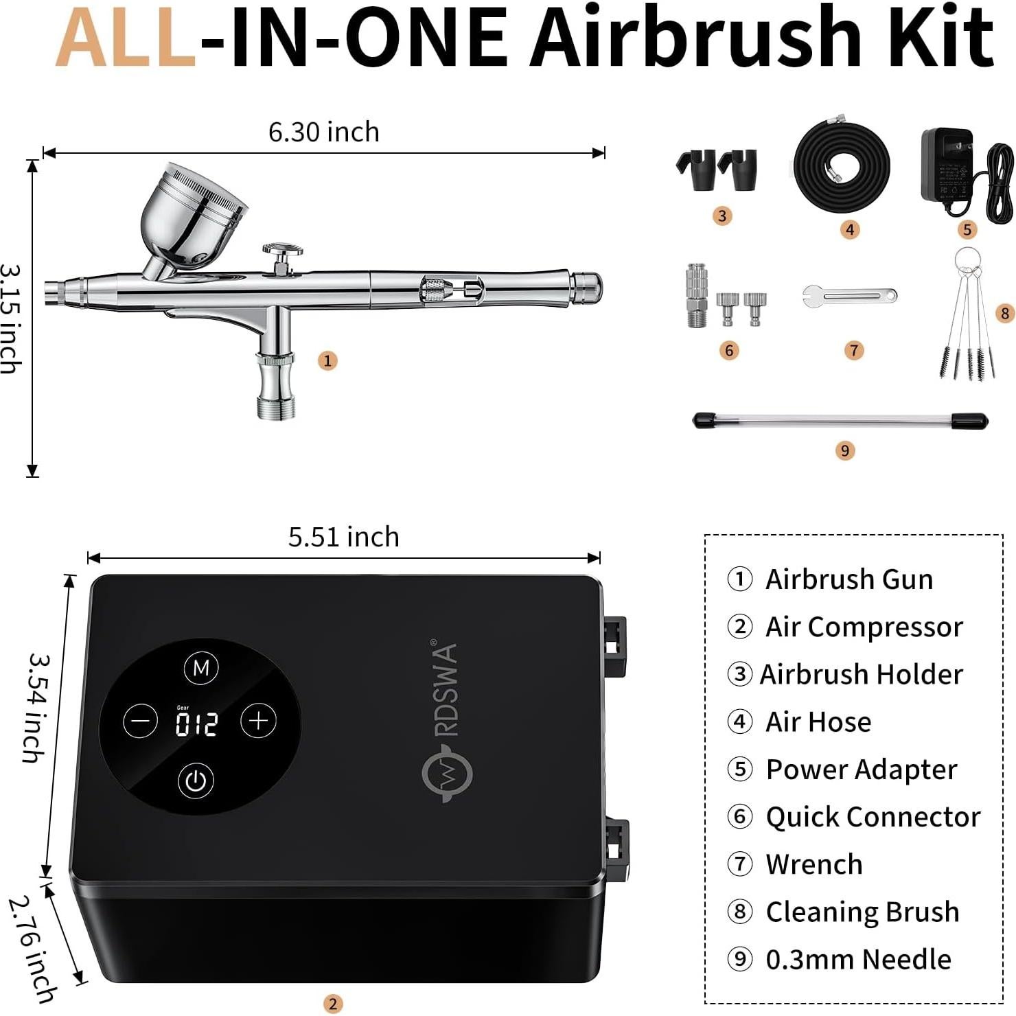 Kit de Aerógrafo RDSWA con Compresor 12 Velocidades 51psi