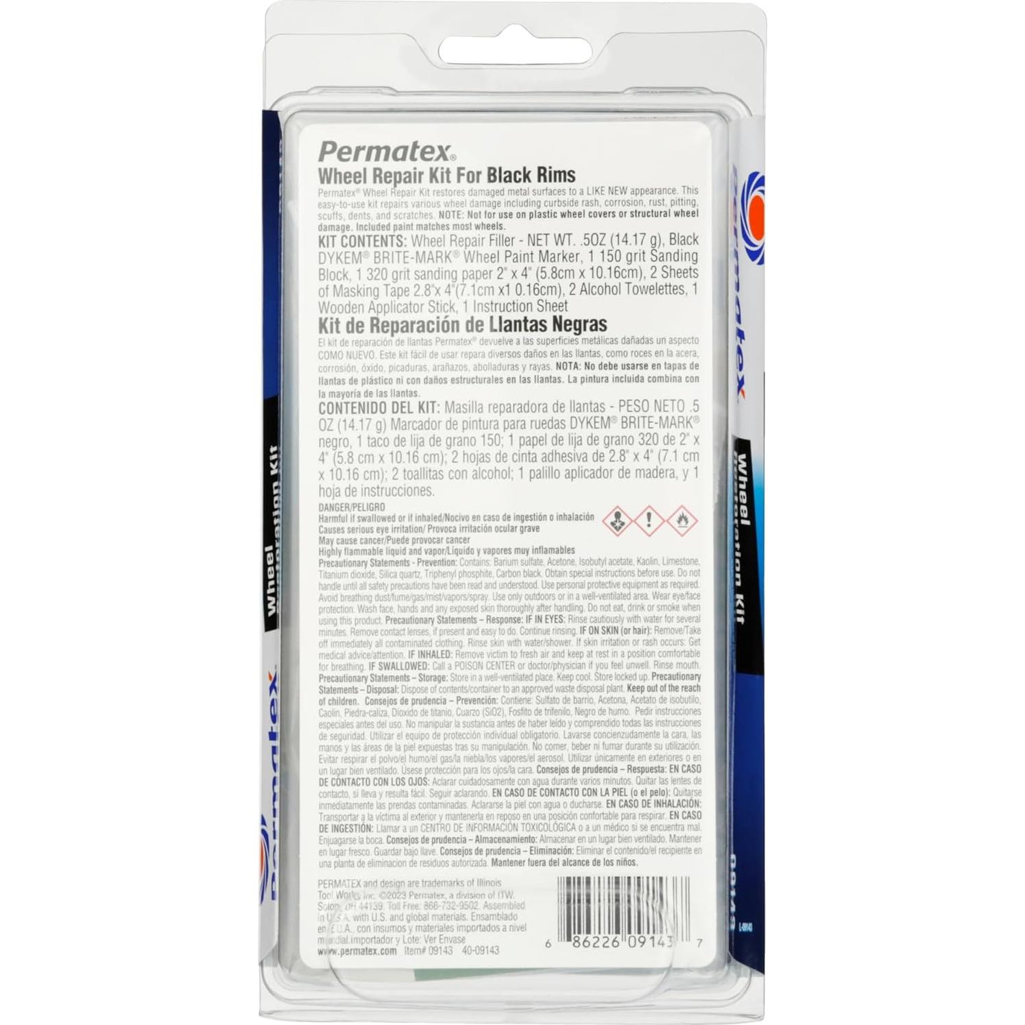 Kit de Restauración de Ruedas Permatex 09143 - Negro - Repara Rayones y Corrosión