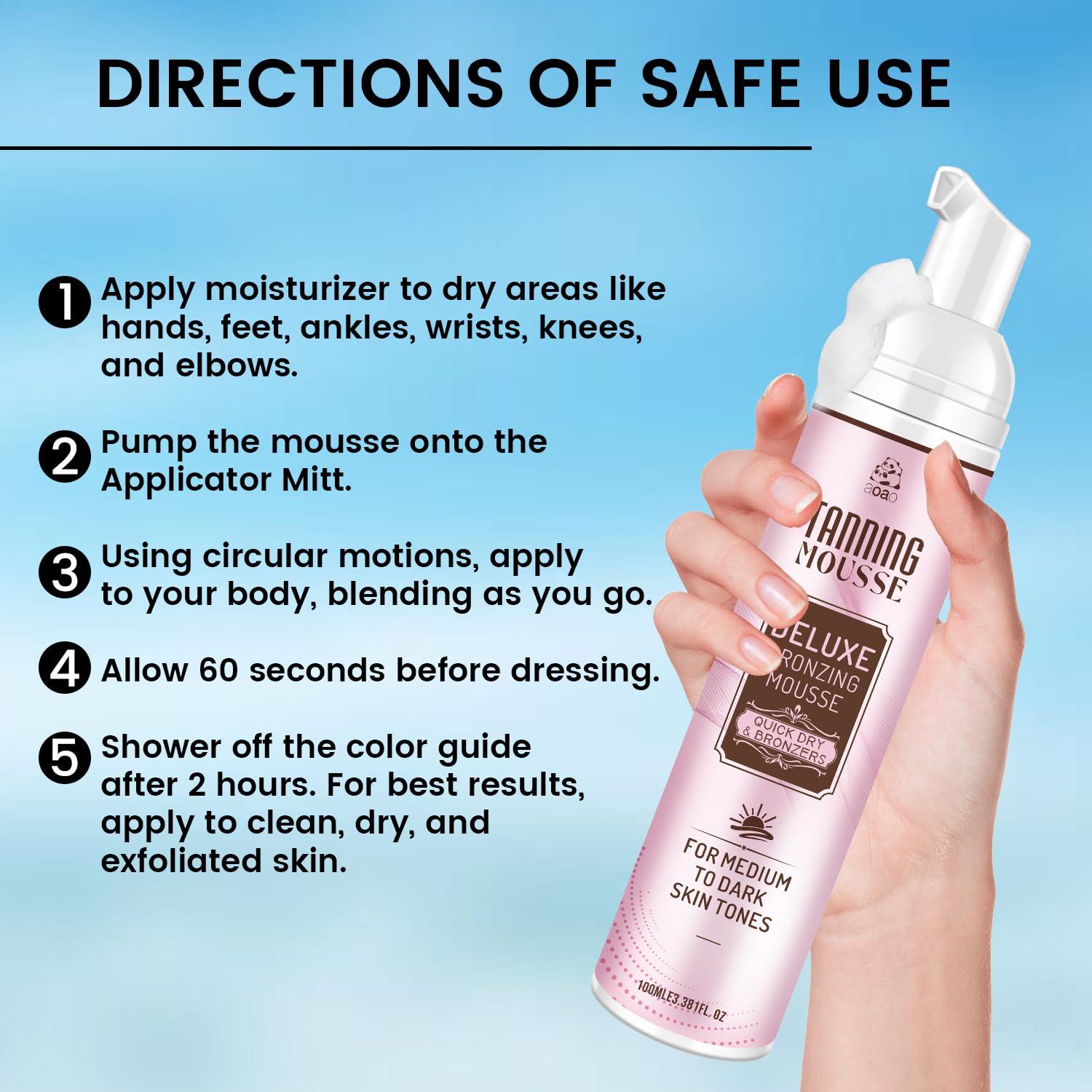 Mousse Bronceador AOAO 100 ml - Secado Rápido para Piel Media a Oscura