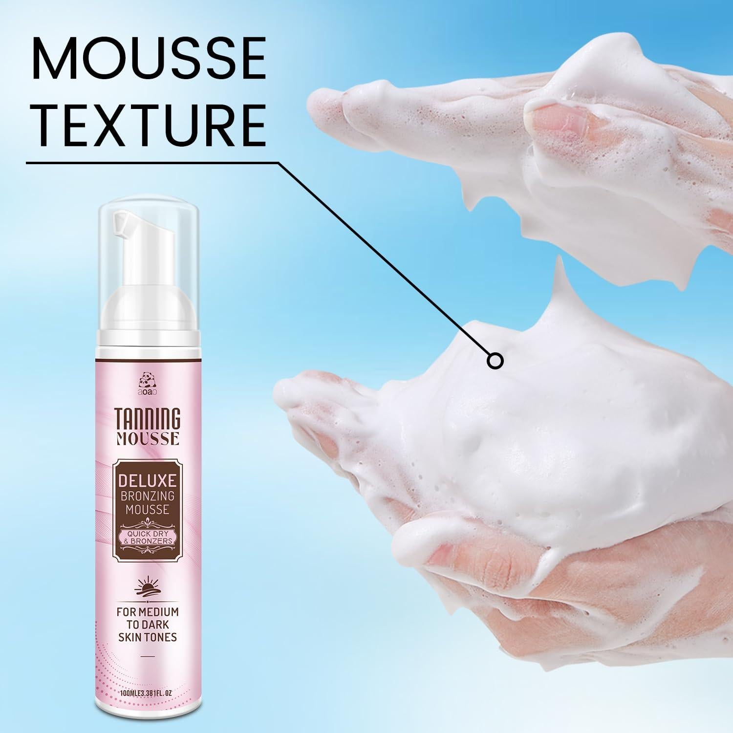 Mousse Bronceador AOAO 100 ml - Secado Rápido para Piel Media a Oscura
