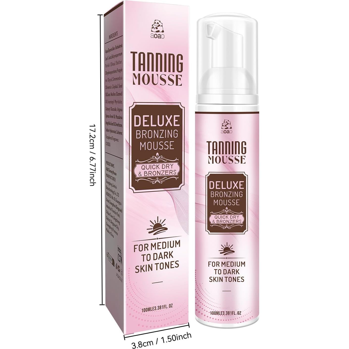 Mousse Bronceador AOAO 100 ml - Secado Rápido para Piel Media a Oscura