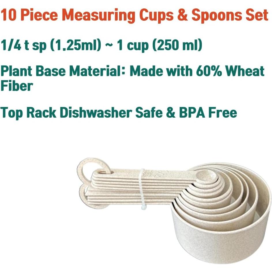 Juego de 10 Tazas y Cucharas Medidoras GODAGE Color Crema