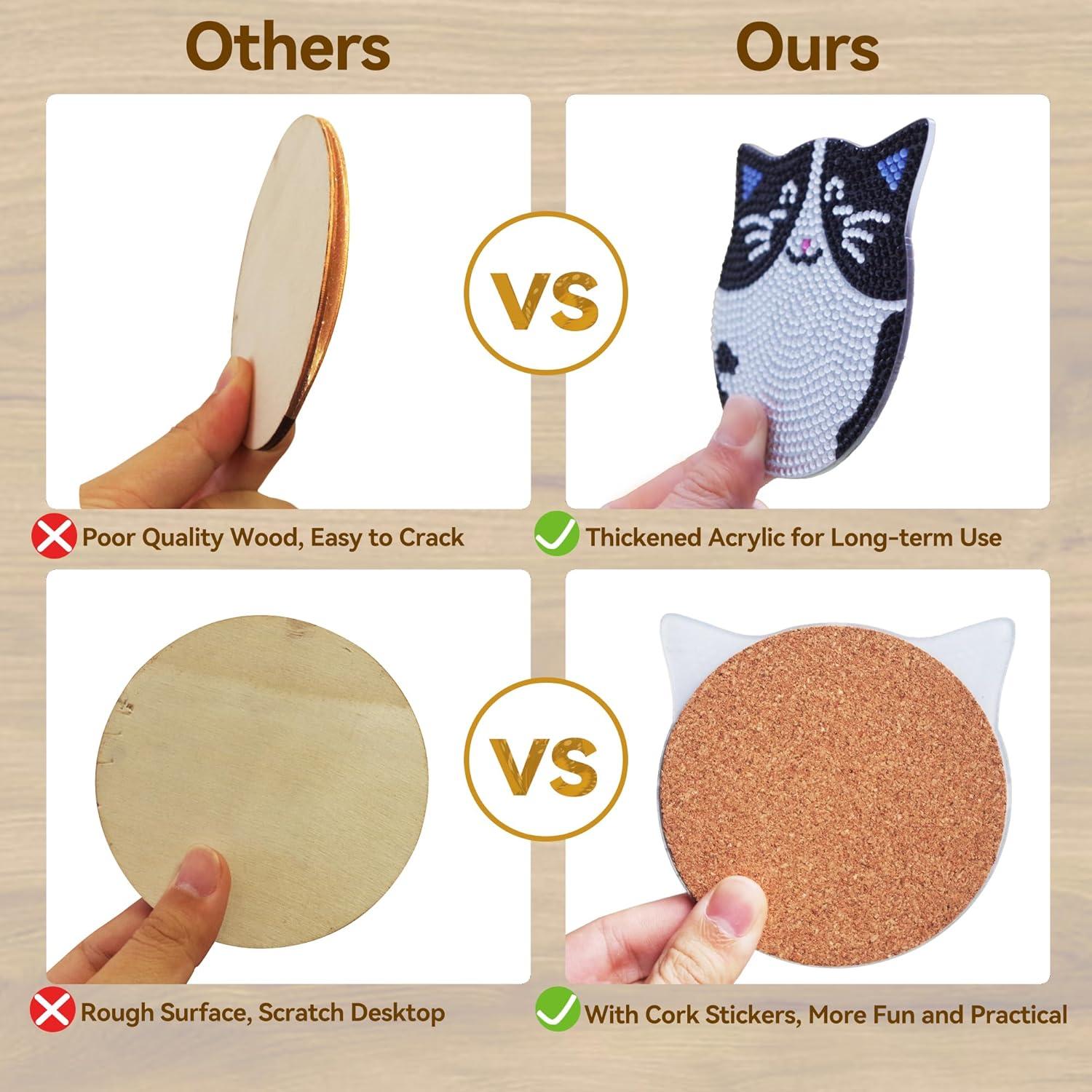 Kits de Posavasos de Pintura de Diamante Vcekract 6 Pcs Gato