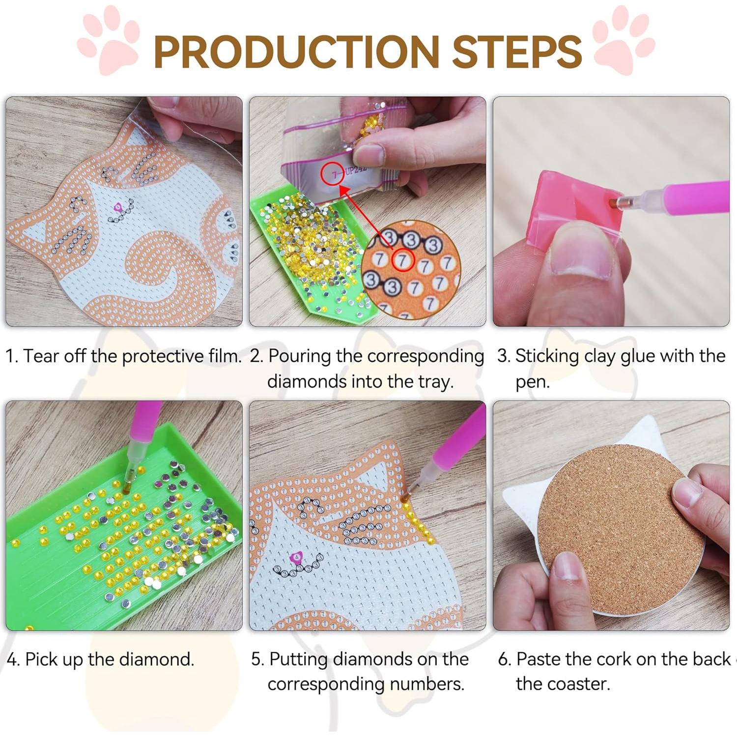 Kits de Posavasos de Pintura de Diamante Vcekract 6 Pcs Gato