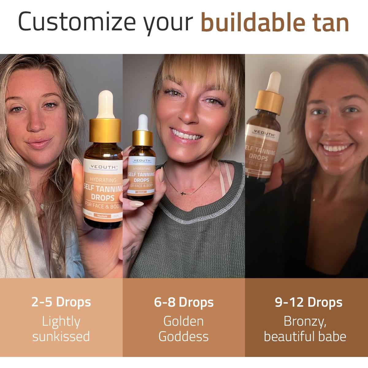 Gotas de Bronceado Facial YEOUTH 30ml - Personalizables y Sin Olor