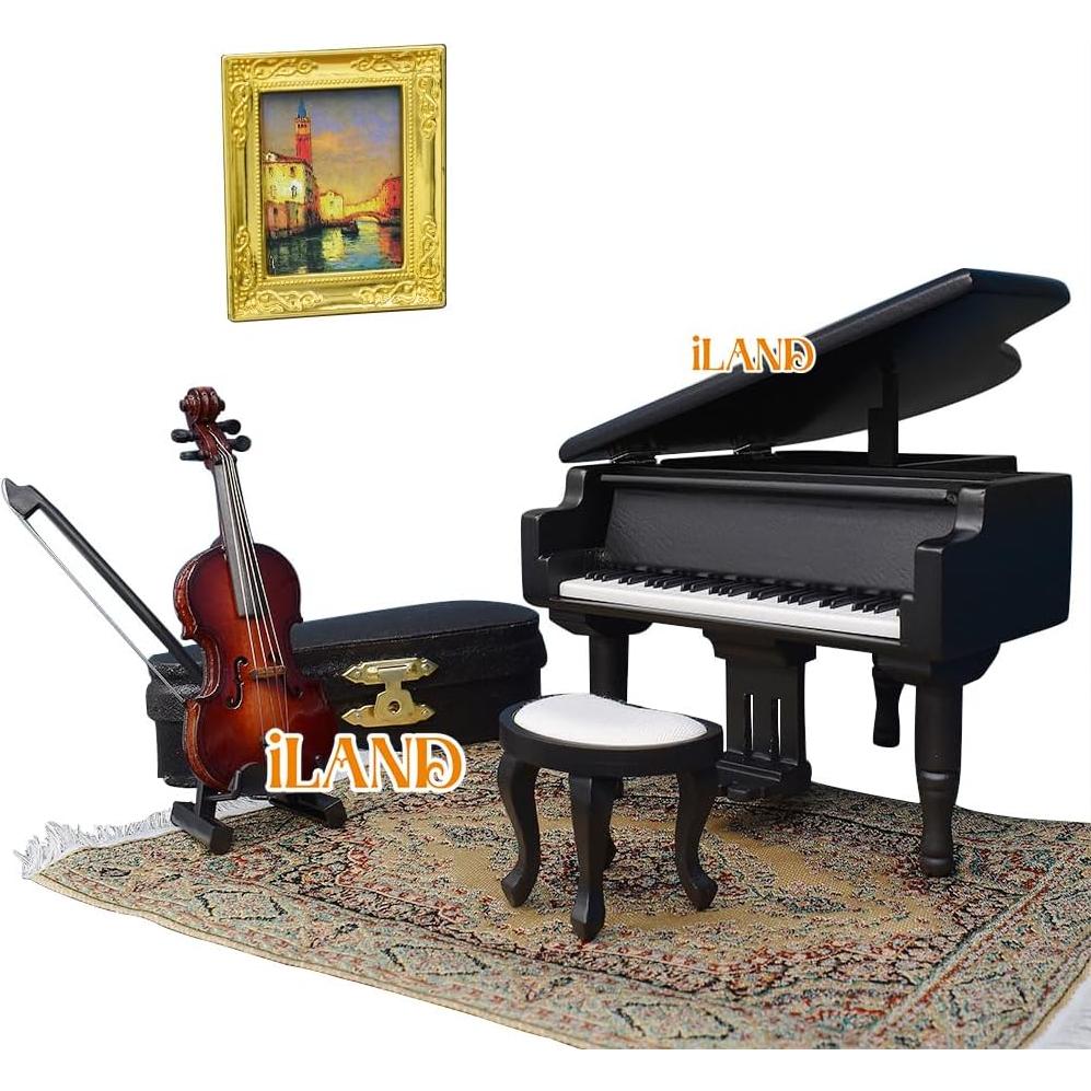 iLAND Caja de Música Miniatura Piano y Violín 1/12 Romántica
