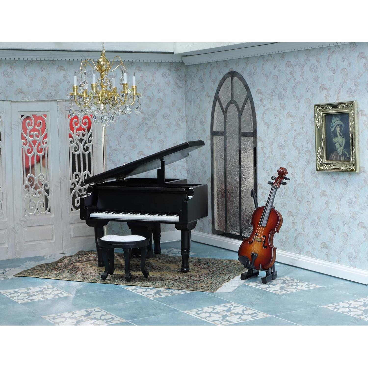 iLAND Caja de Música Miniatura Piano y Violín 1/12 Romántica