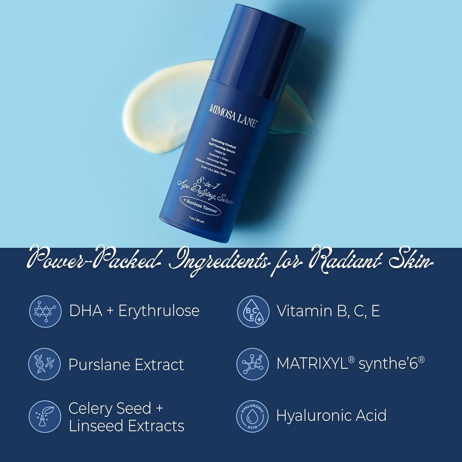 Suero Autobronceador Facial Antienvejecimiento 8 en 1 Mimosa Lane 30 ml