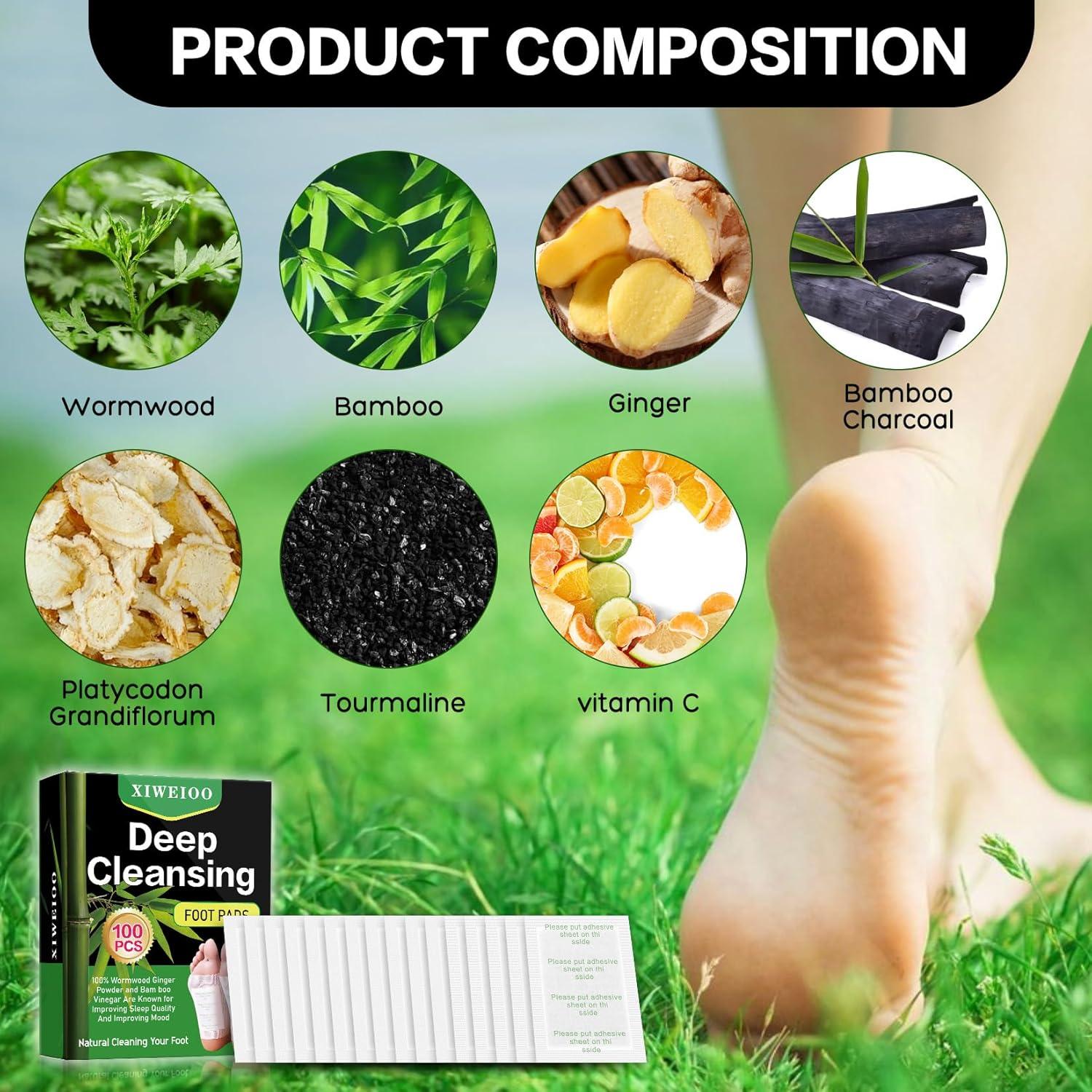 100 Almohadillas para los pies XIWEIOO Vinagre de Bambú Jengibre