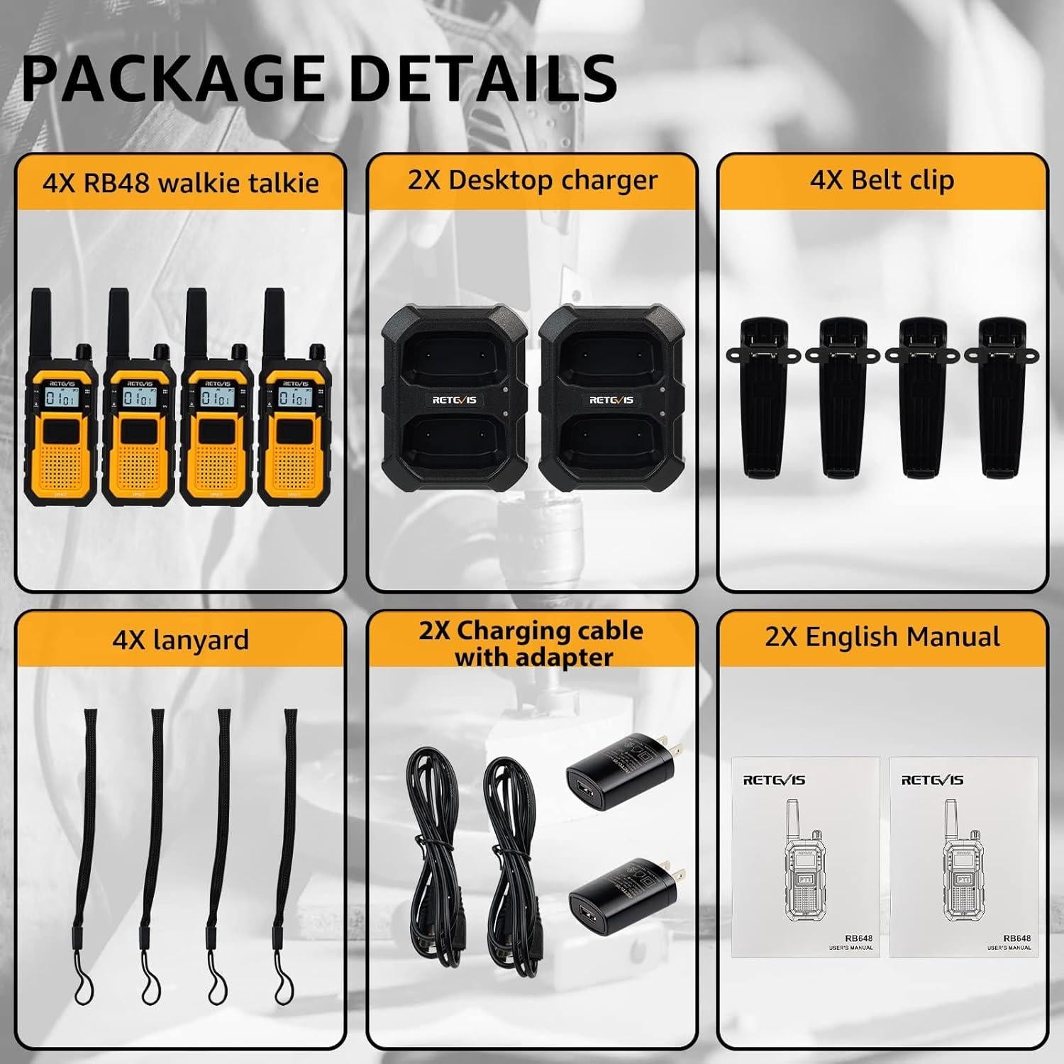 Walkie Talkies Retevis RB48 Impermeables 2000mAh Amarillo