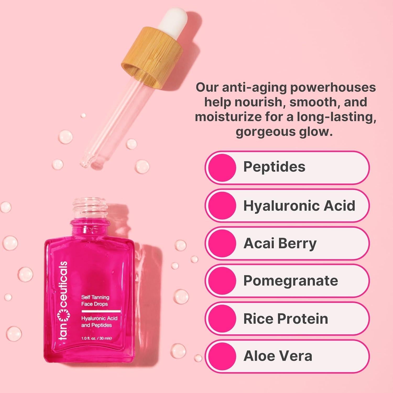 Gotas de bronceado facial Tanceuticals - 79.4g, vegano