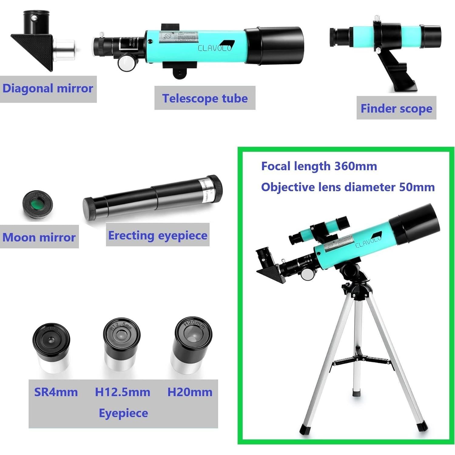 Telescopio Refractor CLAVOLO 0.99 kg 18X-135X para Niños