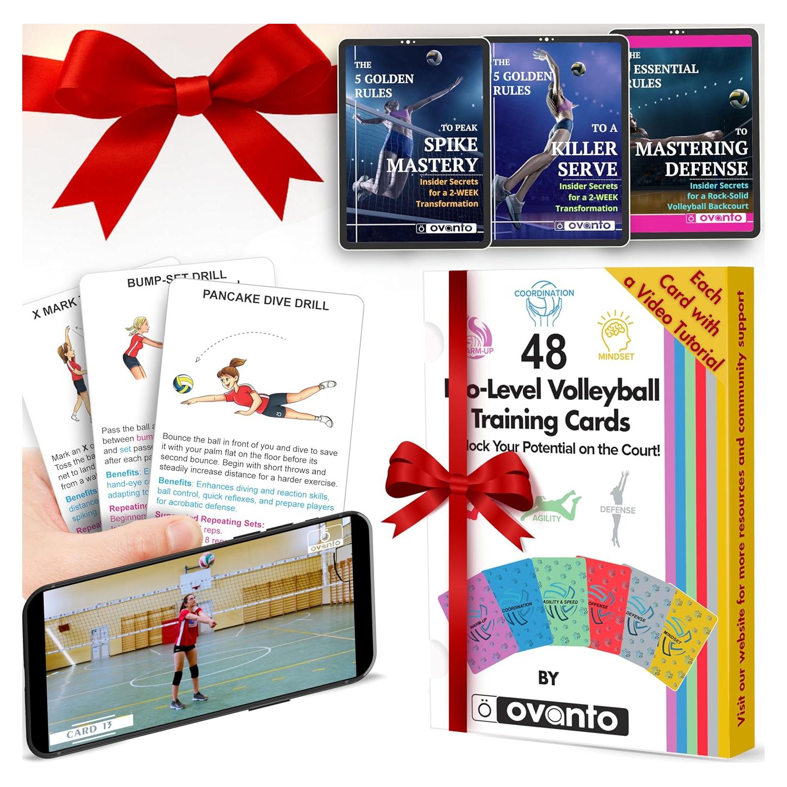Kit de Entrenamiento de Voleibol OVANTO - 48 Tarjetas y E-Books