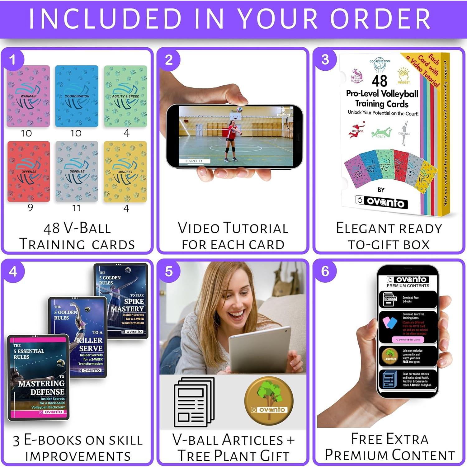 Kit de Entrenamiento de Voleibol OVANTO - 48 Tarjetas y E-Books
