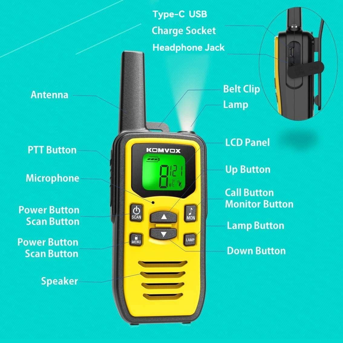 Walkie Talkies KOMVOX GT60 Amarillo Recargables 10 KM