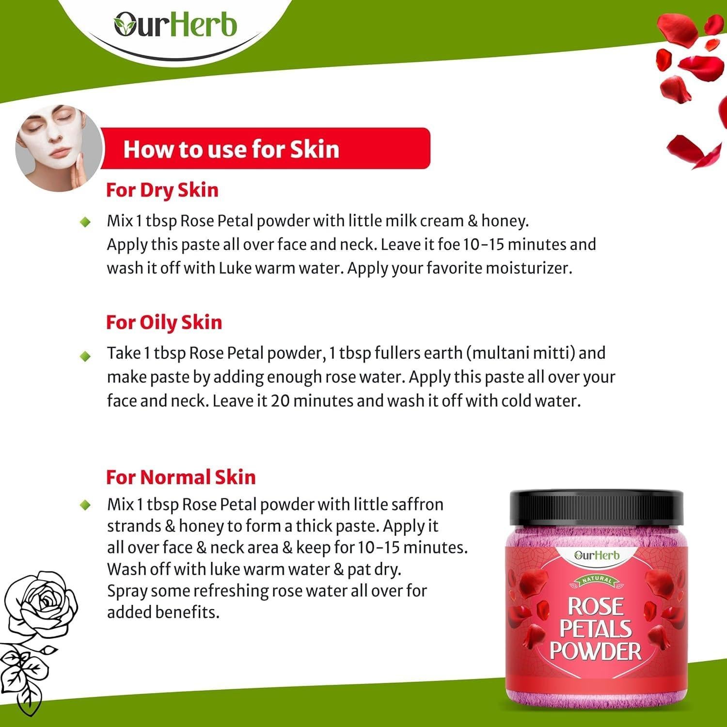 Polvo de Pétalos de Rosa Natural Clarity 200g - Máscara Facial