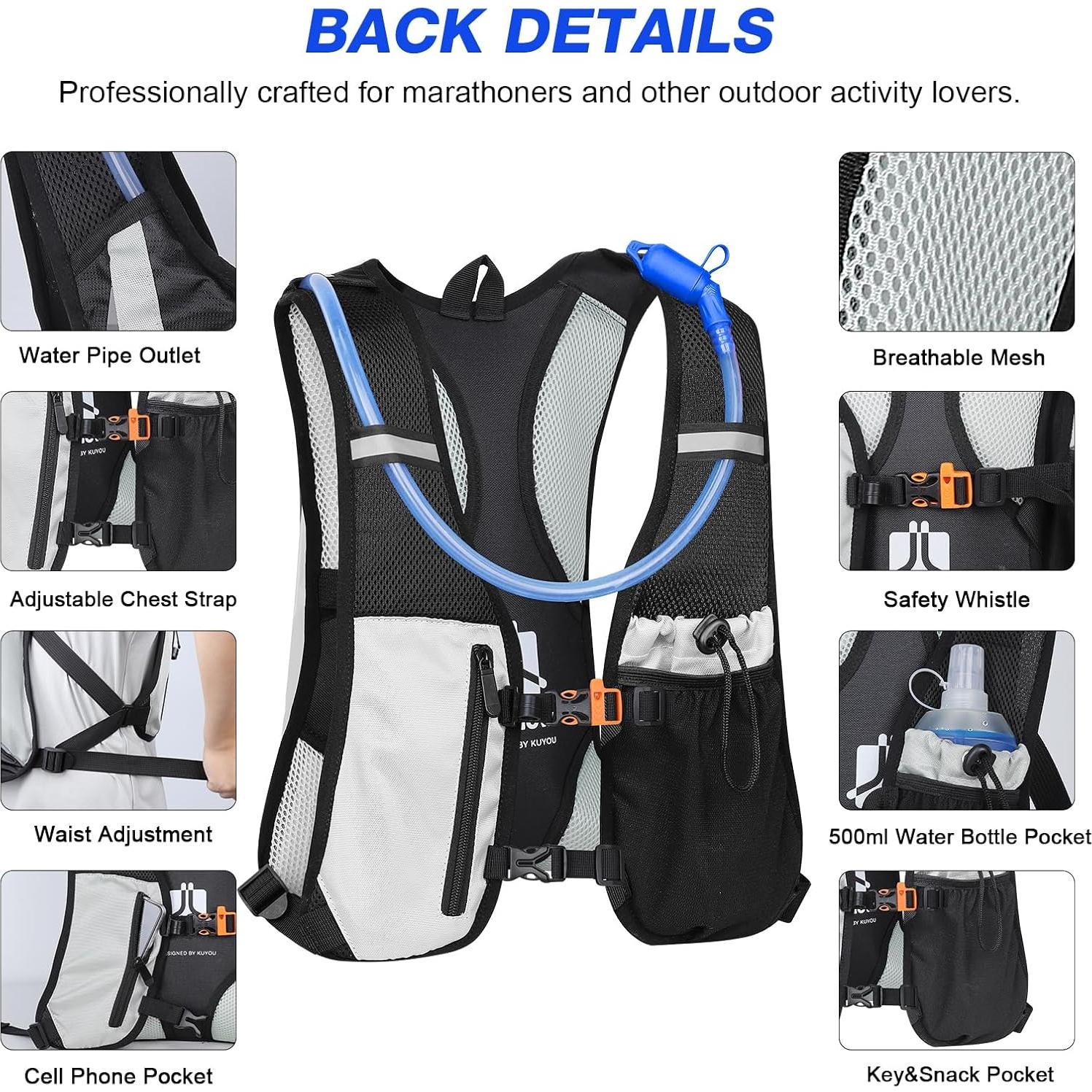 Chaleco de Hidratación KUYOU 2L con Correas Ajustables y Reflectante