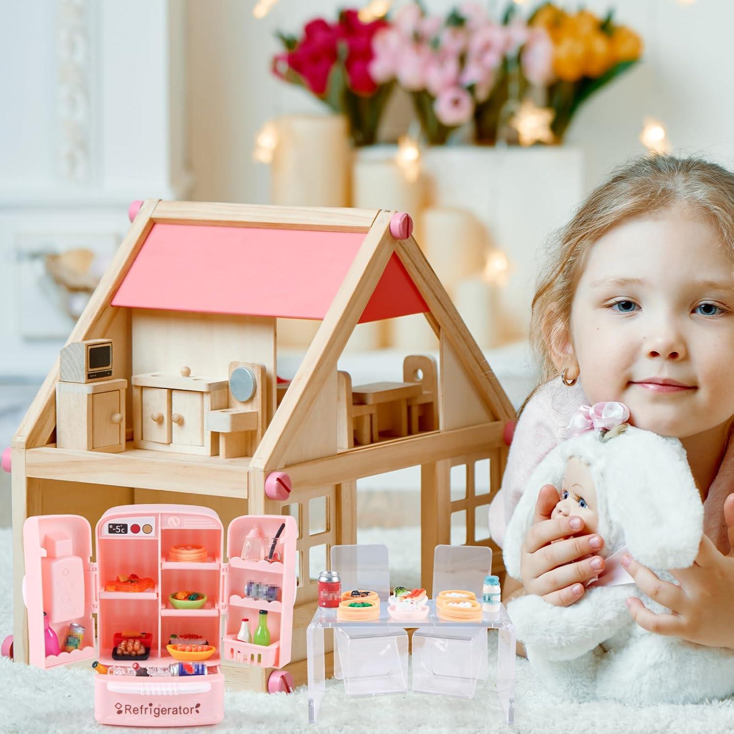 Mini Refrigerador Casa de Muñecas WEHOO con Comida y Muebles