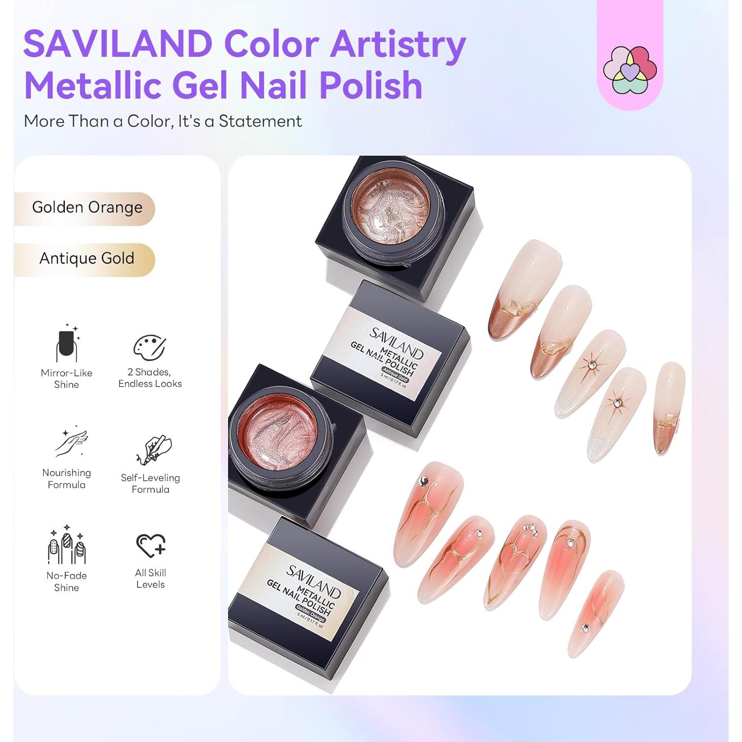 SAVILAND Set de Esmalte de Uñas en Gel Metálico 2PCS